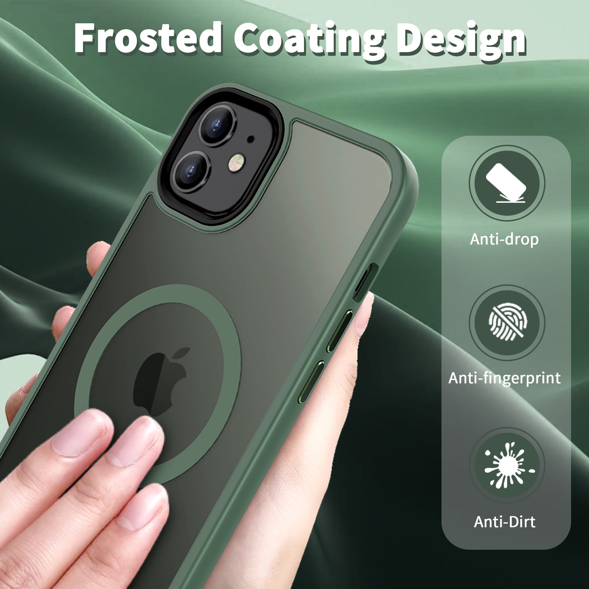 CACOE Magnetic Case for iPhone 12 & iPhone 12 Pro 2020 6.1 inch-Compatible with MagSafe & Magnetic Car Phone Mount,Anti-Fingerprint TPU Thin Phone Cases Cover Protective Shockproof (Dark Green)