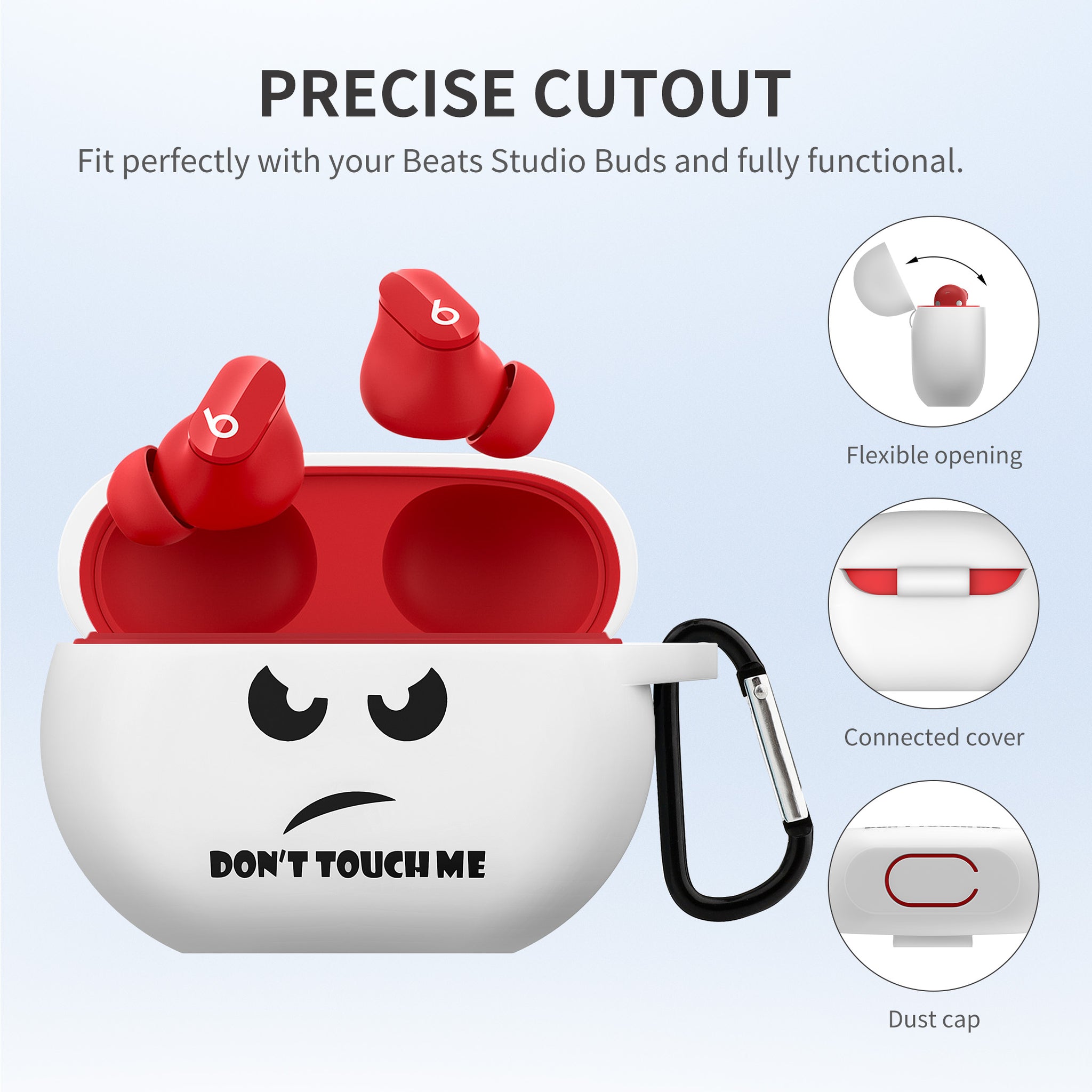 CACOE Silicone Case Cover for Beats Studio Buds 2021/ Beats Studio Buds + 2023,Protective Skin Beats Studio Buds Plus Cases Shockproof Cute Funny Print Accessories with Keychain（White）