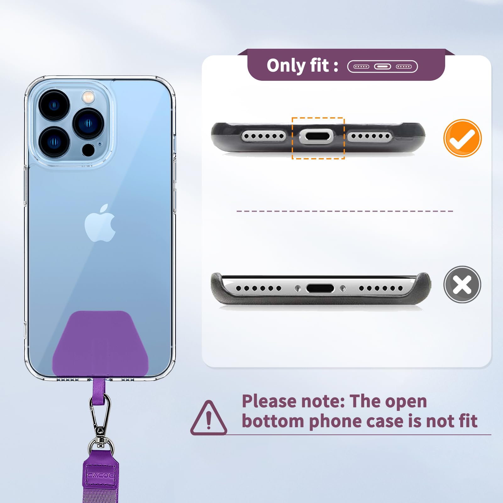 CACOE Phone Lanyard 2 Pcs Lengthened Adjustable Neck Strap,Multifuctional Patch Cell Phone Lanyards Compatible with Most Smartphones(Blue+Purple)