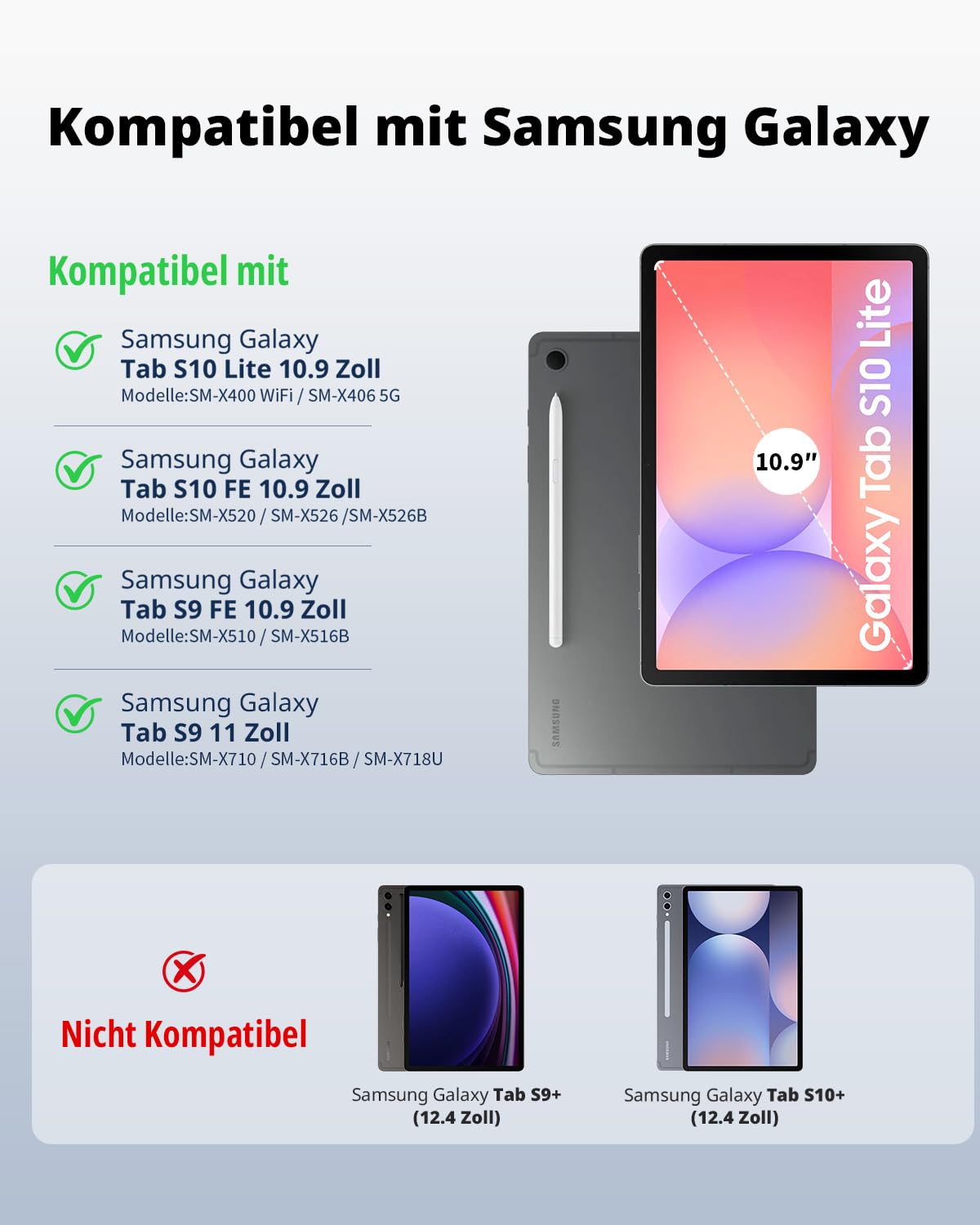 Hülle mit Tastatur für Samsung Galaxy Tab S10 Lite/S10 FE/S9 FE/S9 10.9/11"
