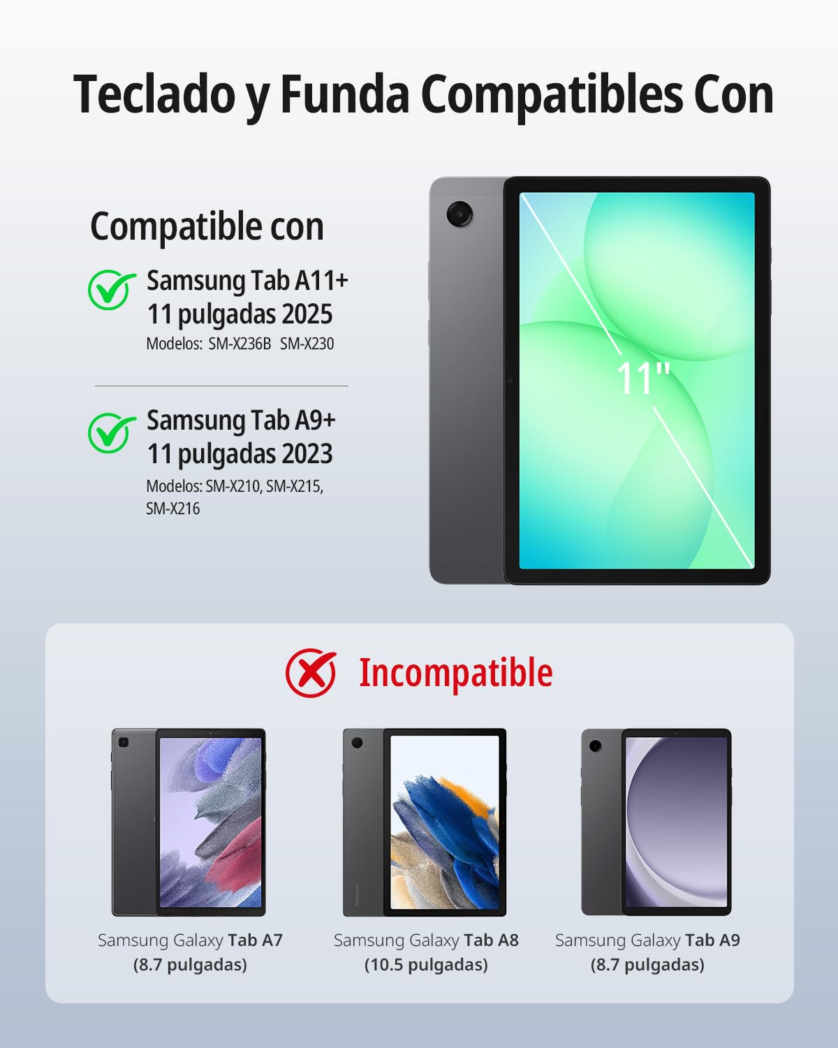 CACOE 360°Funda Teclado para Samsung Galaxy Tab A11/A9 Plus con Touchpad