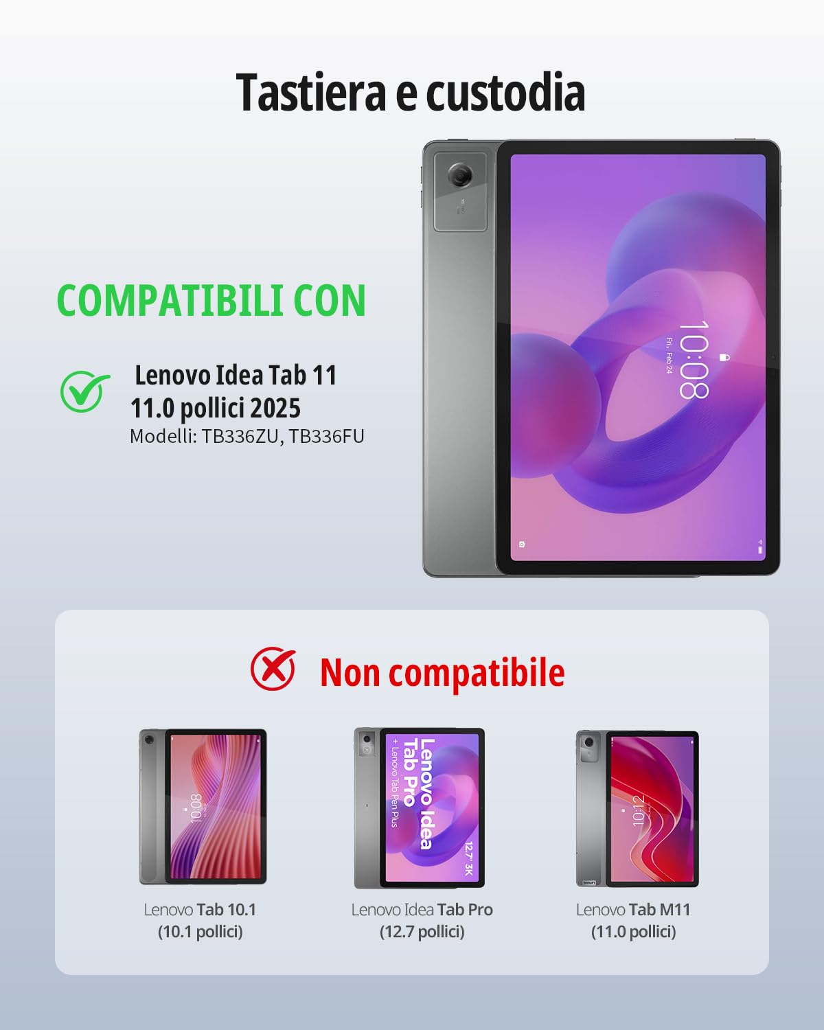 CACOE Cover con Tastiera per Lenovo Idea Tab 11 2025 con Touchpad, Nero