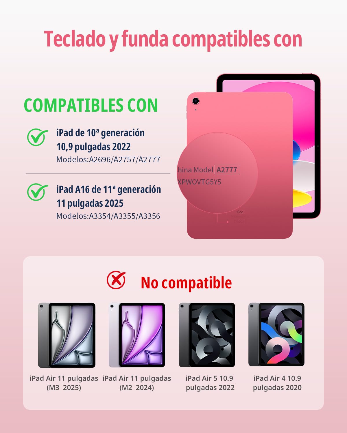 CACOE Giratorio 360°Funda Teclado para iPad A16 11/10 Gen con Touchpad
