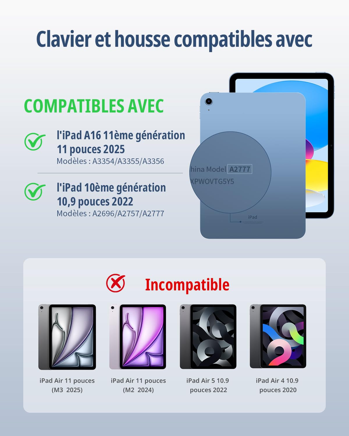CACOE Étui Clavier pour iPad A16 11 Ème/10 Ème Génération avec Pavé Tactile