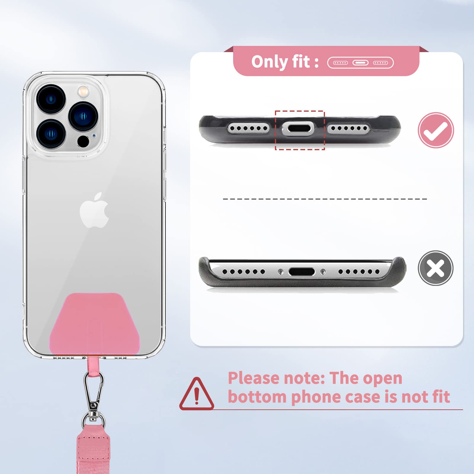 CACOE Phone Lanyard 2 Pcs Lengthened Adjustable Neck Strap,2 Pcs Patches,Universal Crossbody Multifuctional Cell Phone Lanyards Compatible with Most Smartphones(Pink+Blue)