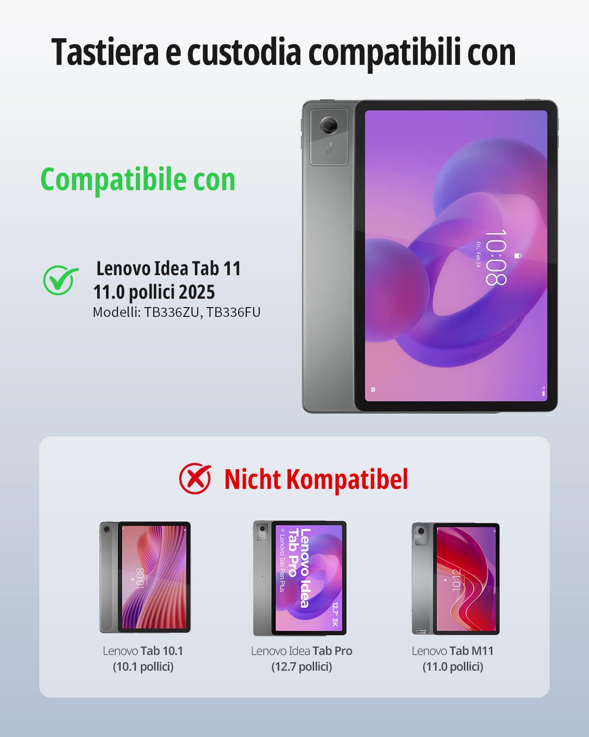 EasyAcc Cover con Tastiera per Lenovo Idea Tab 11 Pollici Tablet 2025 Nero