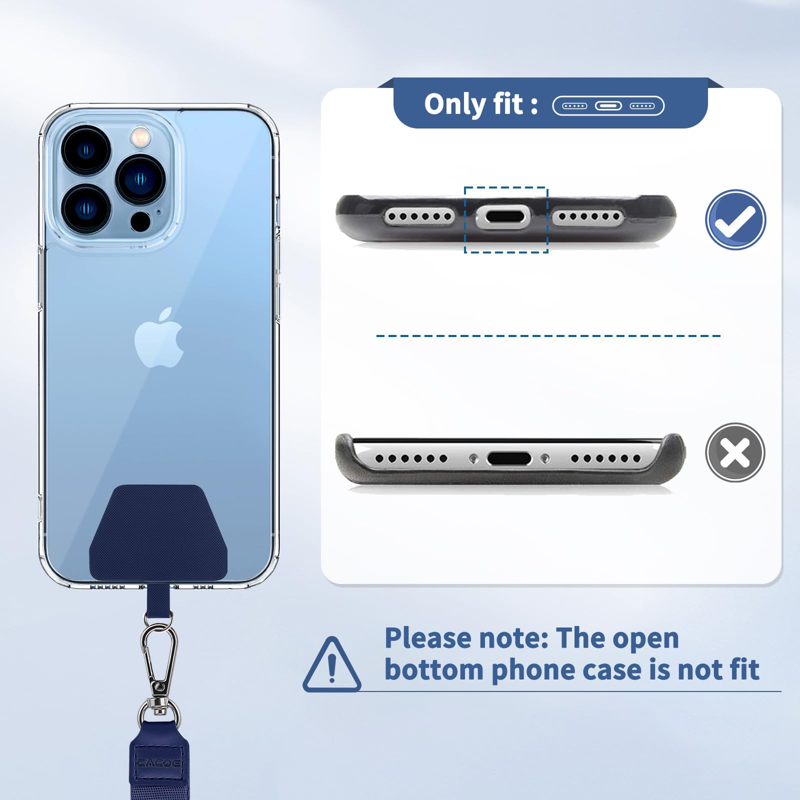 CACOE Phone Lanyard 2 Pcs Adjustable Neck Strap,4 Pcs Patches,Universal Crossbody Multifuctional Patch Polyester Lanyards Compatible with Most Smartphones(Black+Dark Blue)