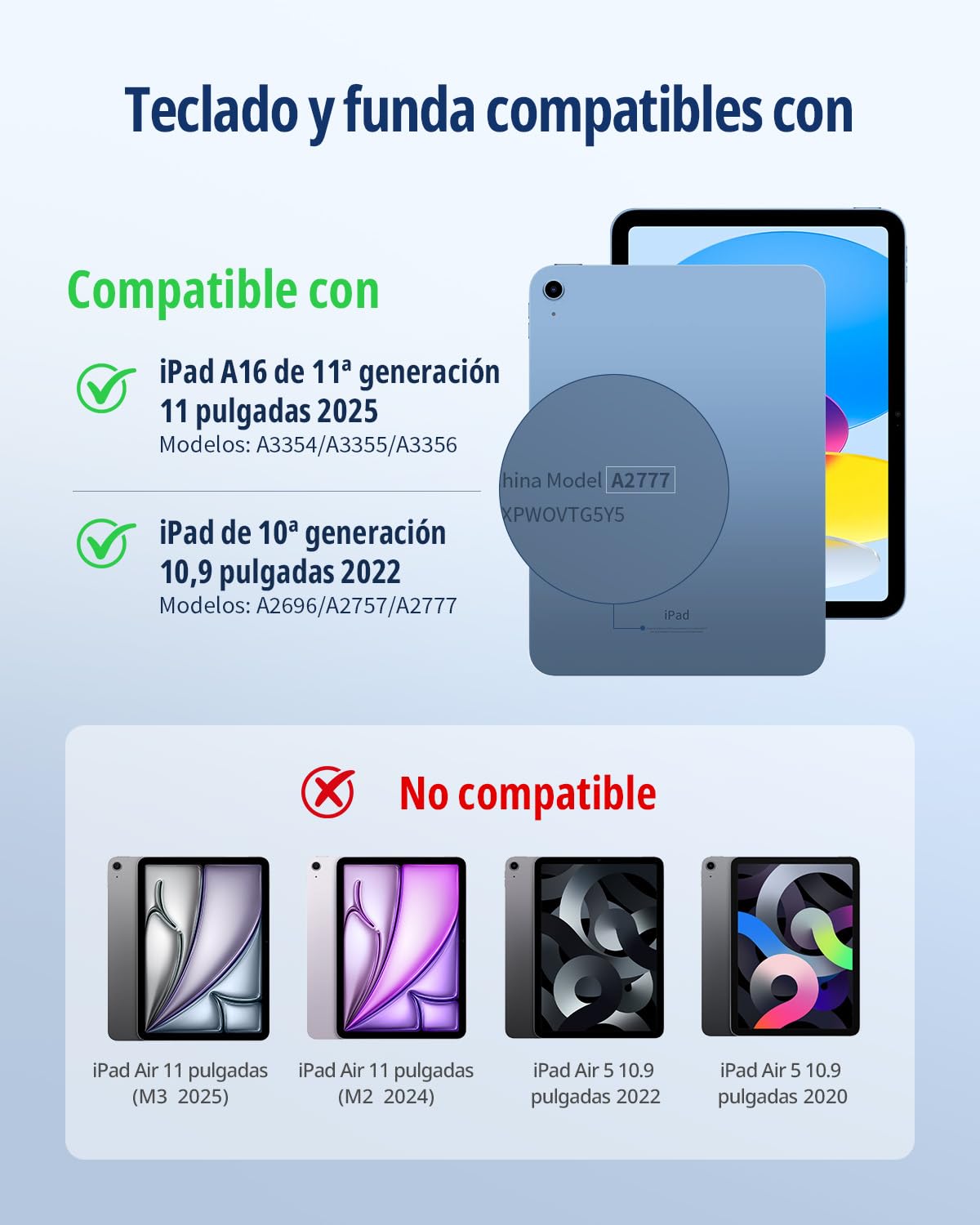 CACOE Funda Teclado para iPad A16 11.ª/10.ª Gen con Touchpad, Negro