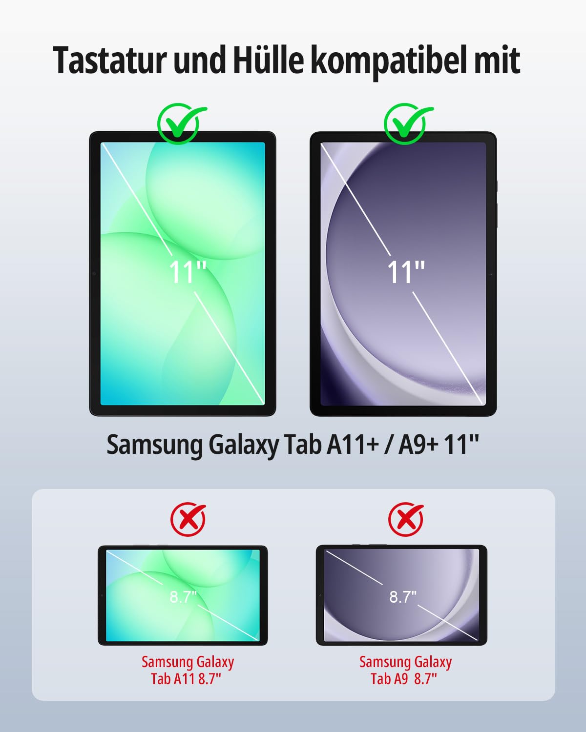CACOE Tastatur Hülle für Samsung Galaxy Tab A11 Plus/A9 Plus 2025/2023 11"