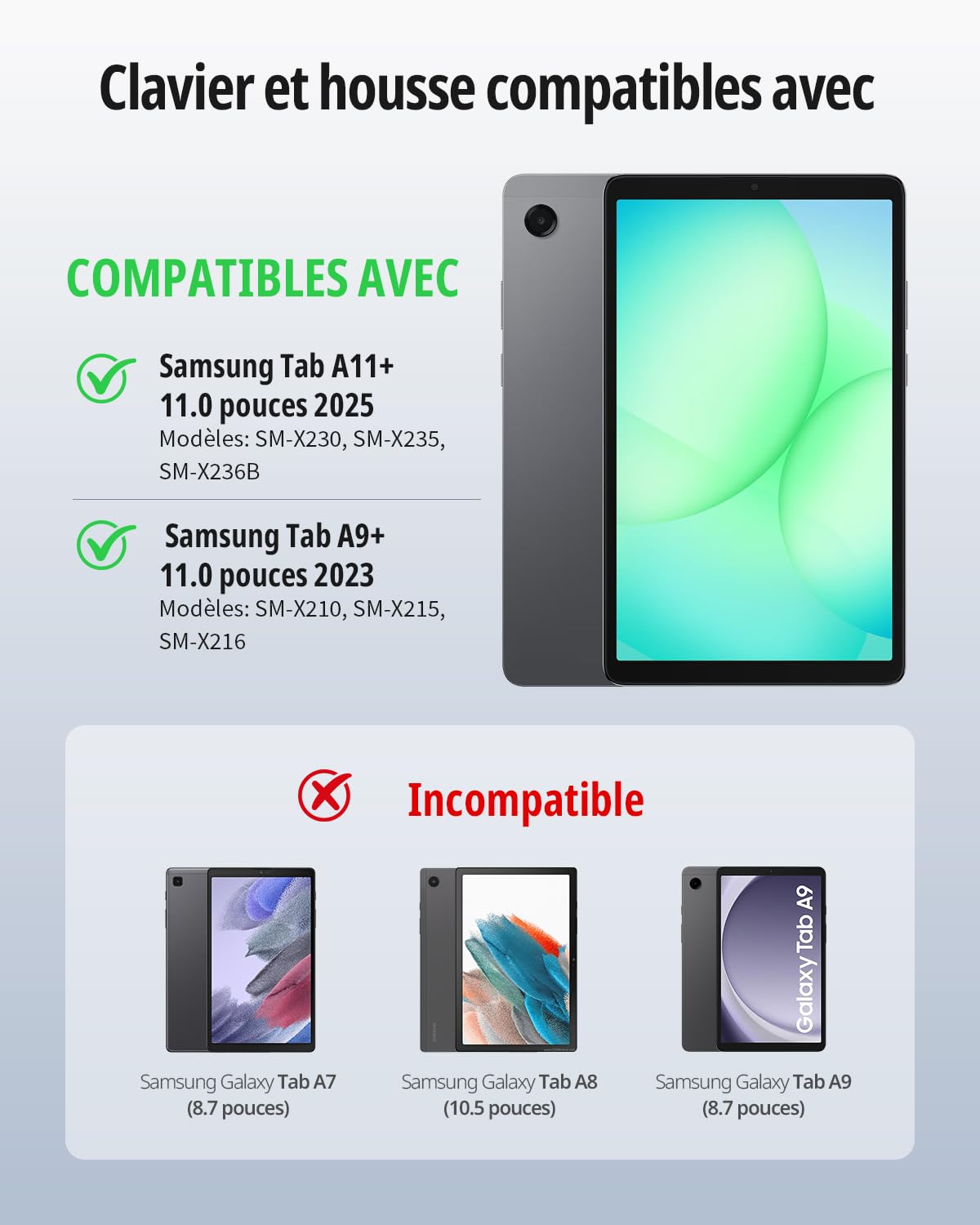 CACOE Coque Clavier pour Samsung Galaxy Tab A11 Plus/A9 Plus avec Touchpad