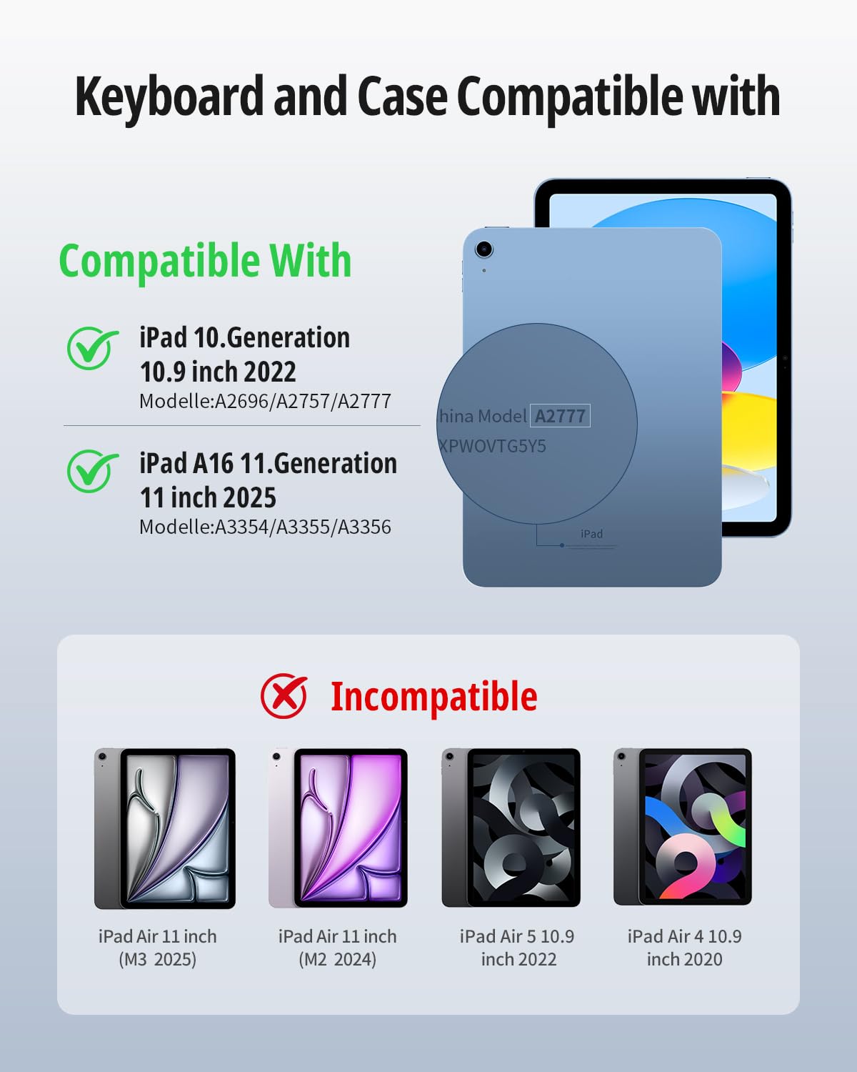CACOE 360°Rotate Case Keyboard for iPad A16 11/10 Generation with Touchpad