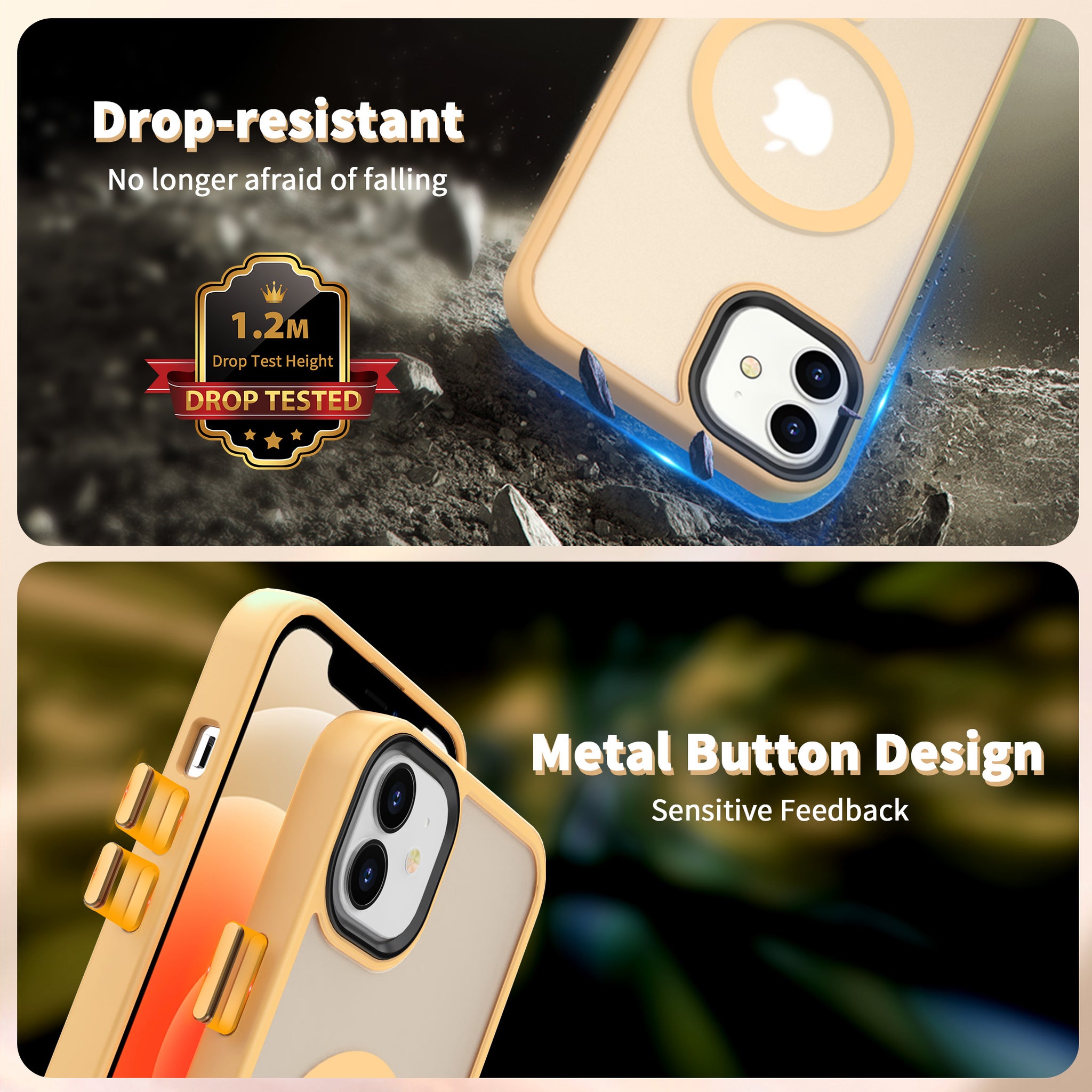 CACOE Magnetic Case for iPhone 12 & iPhone 12 Pro 2020 6.1 inch-CompaPhone Mount,Anti-Fingerprint TPU Thin Phone Cases Cover Protective Shockproof (Yellow)