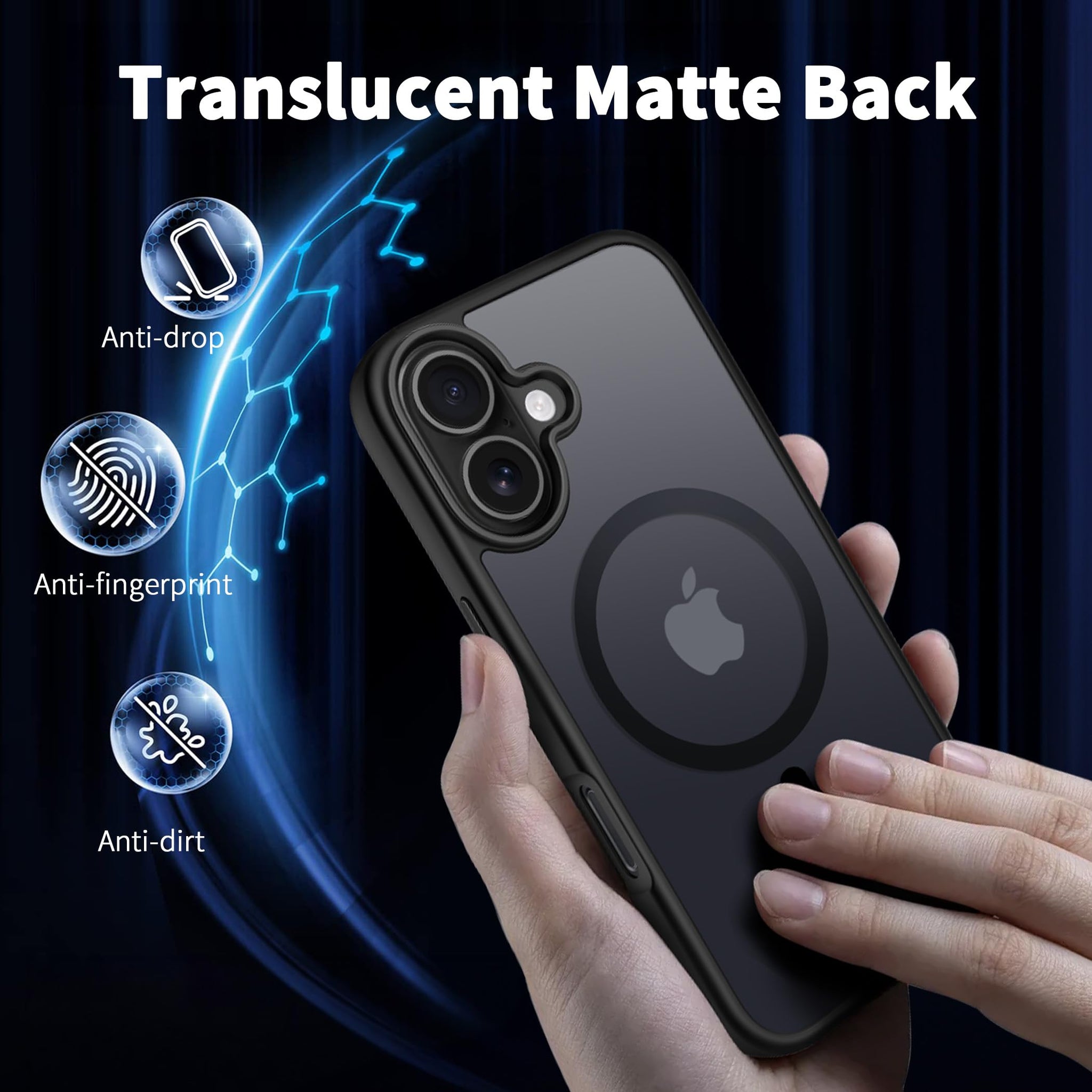 CACOE Magnetic Case for iPhone 16 6.1 inch, Compatible with MagSafe, Thin Slim Fit Anti-Fingerprint Shockproof Bumper TPU Protective Cover for Women Men Girls(Matte Black)