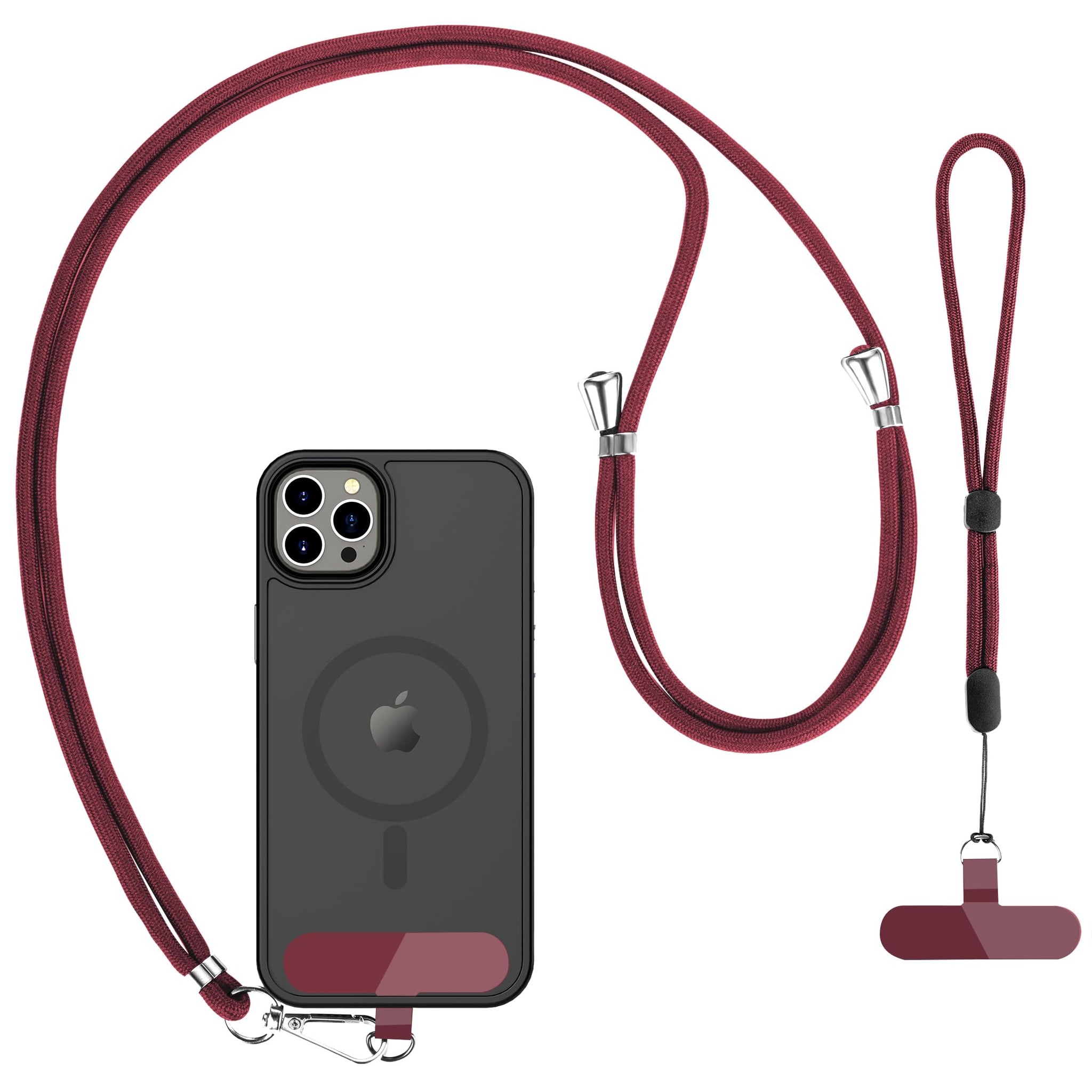 CACOE Phone Lanyard 2 Pcs-1 Pcs Adjustable Neck Strap, 1 Pcs Wrist Strap, 2 Pcs Pads, Universal Crossbody Multifuctional Cell Phone Lanyards Compatible with Most Smartphones(Dark Red)