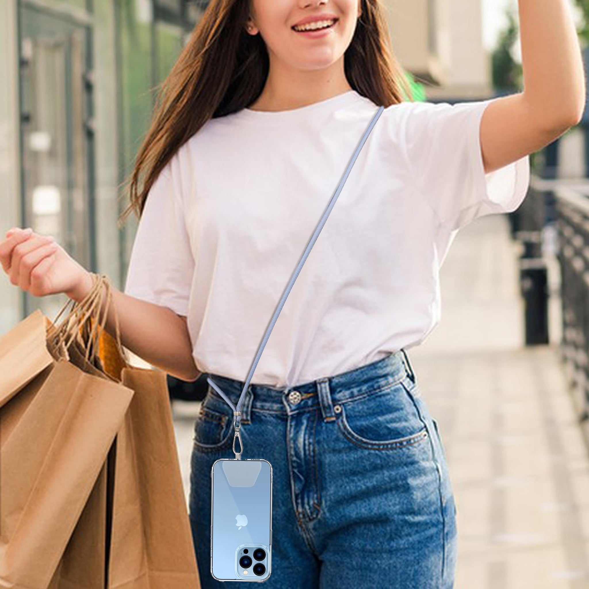 CACOE Phone Lanyard-2 PCS Adjustable Neck Strap,Universal Crossbody Multifuctional Cell Phone Lanyards Compatible with Most Smartphones(Black+Light Blue)