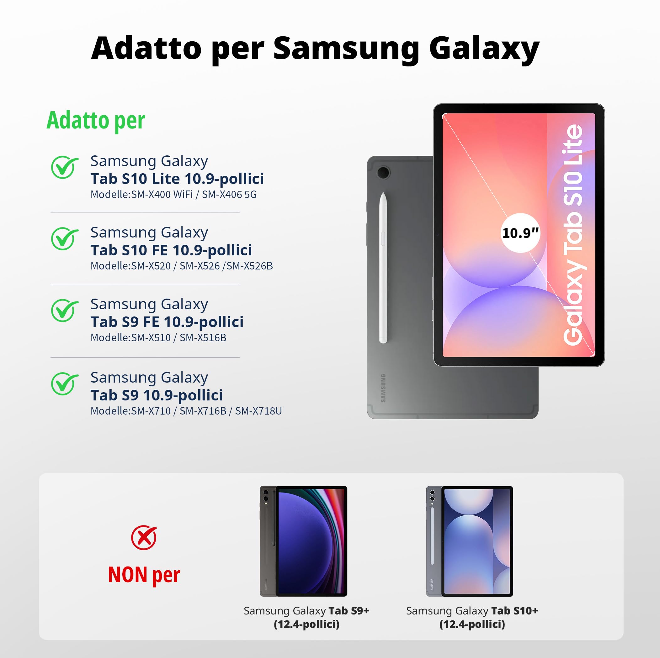EasyAcc Cover con Tastiera per Samsung Galaxy Tab S10 Lite/S10 FE/S9 FE/S9