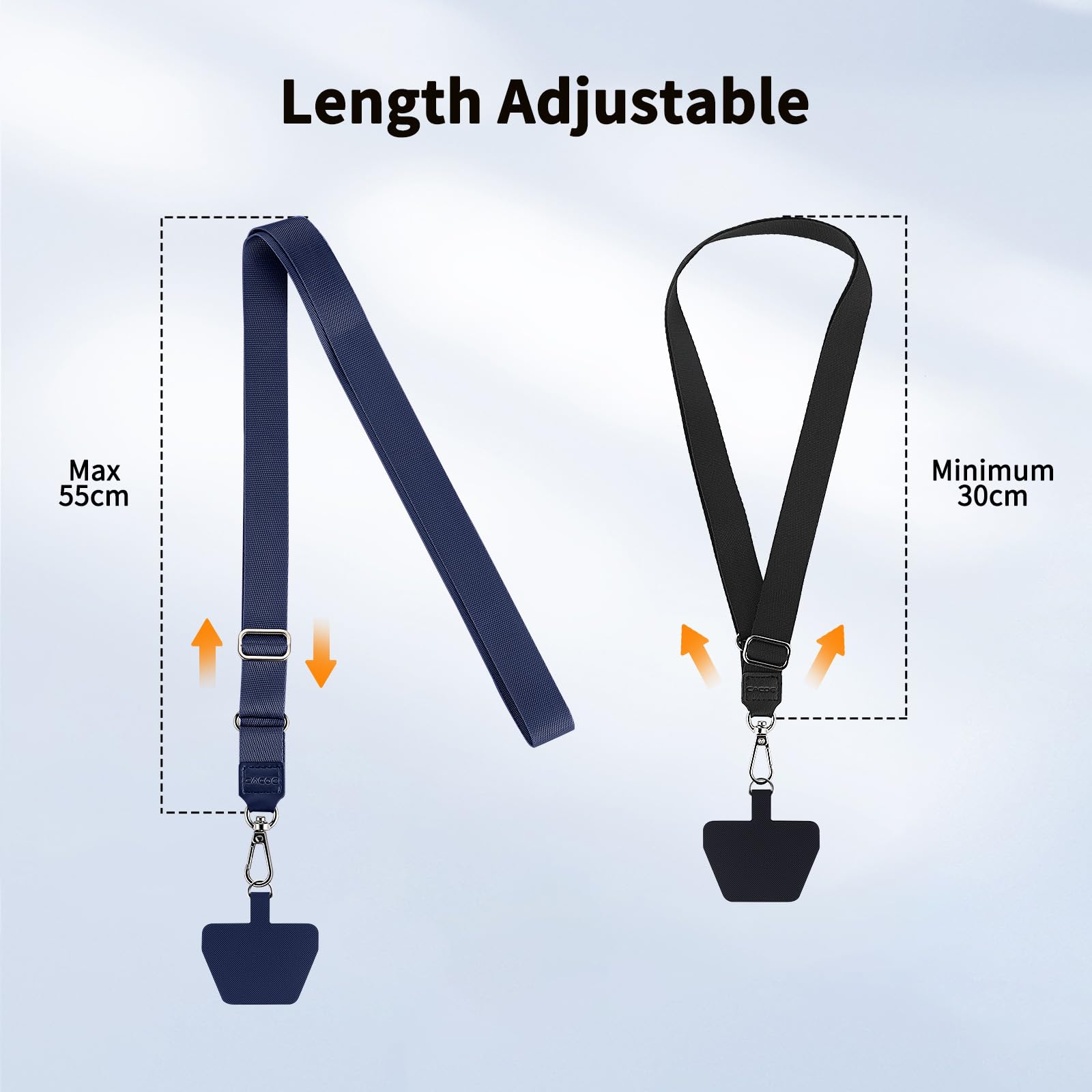 CACOE Phone Lanyard 2 Pcs Adjustable Neck Strap,4 Pcs Patches,Universal Crossbody Multifuctional Patch Polyester Lanyards Compatible with Most Smartphones(Black+Dark Blue)