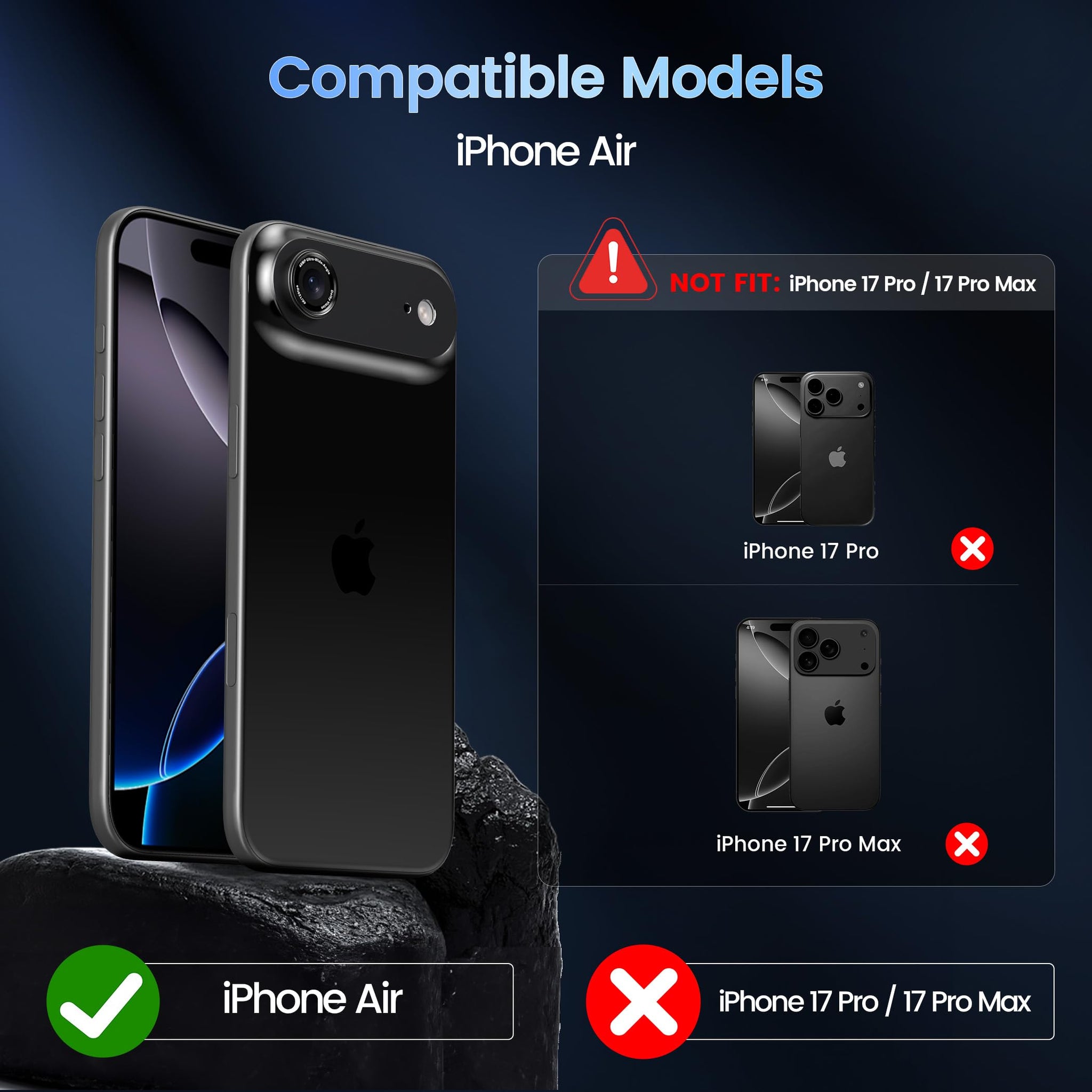 CACOE for iPhone Air Camera Lens Protector - Metal Frame Tempered Glass Cover, [Anti-Scratch] [Drop-Proof][Strong-Adhesion] Camera Screen Cover(Dark Black)