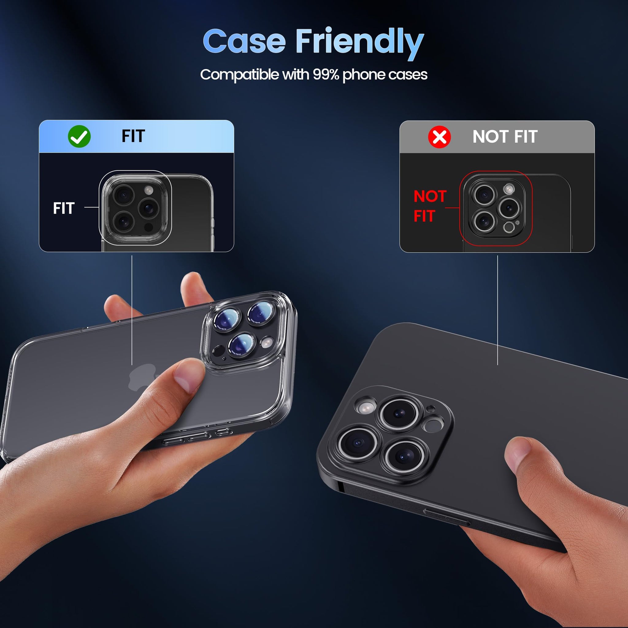 CACOE for iPhone 15 Pro/15 Pro Max Camera Lens Protector - Metal Frame Tempered Glass Cover, [Anti-Scratch] [Drop-Proof][Strong-Adhesion] Camera Screen Cover(Black)