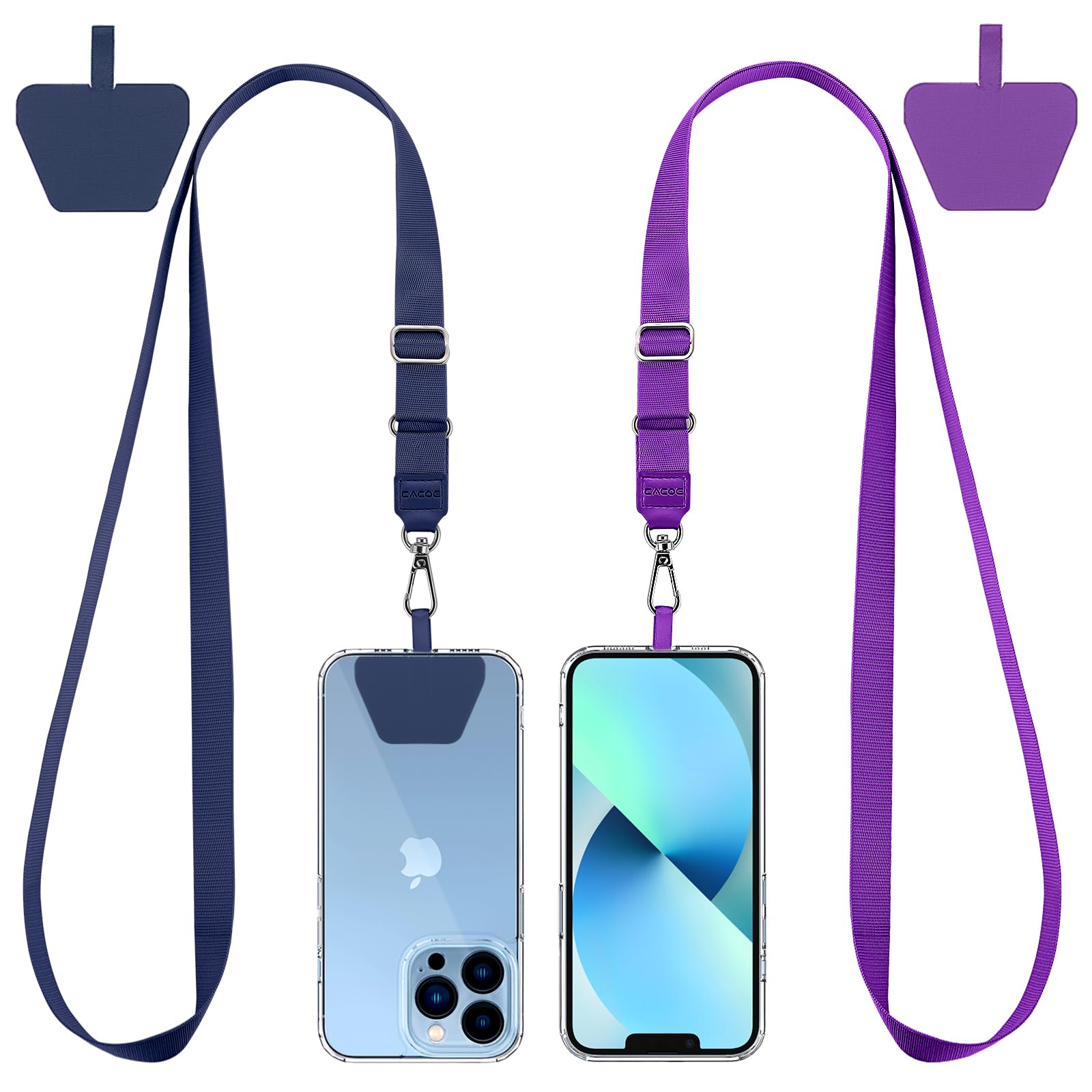 CACOE Phone Lanyard 2 Pcs Lengthened Adjustable Neck Strap,Multifuctional Patch Cell Phone Lanyards Compatible with Most Smartphones(Blue+Purple)