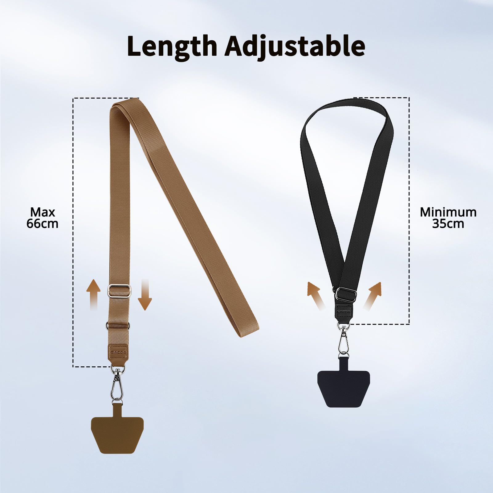 CACOE Phone Lanyard 2 Pcs-Adjustable Neck Strap,Universal Crossbody Lanyards Compatible with Most Smartphones (Black+Brown, 21.65")