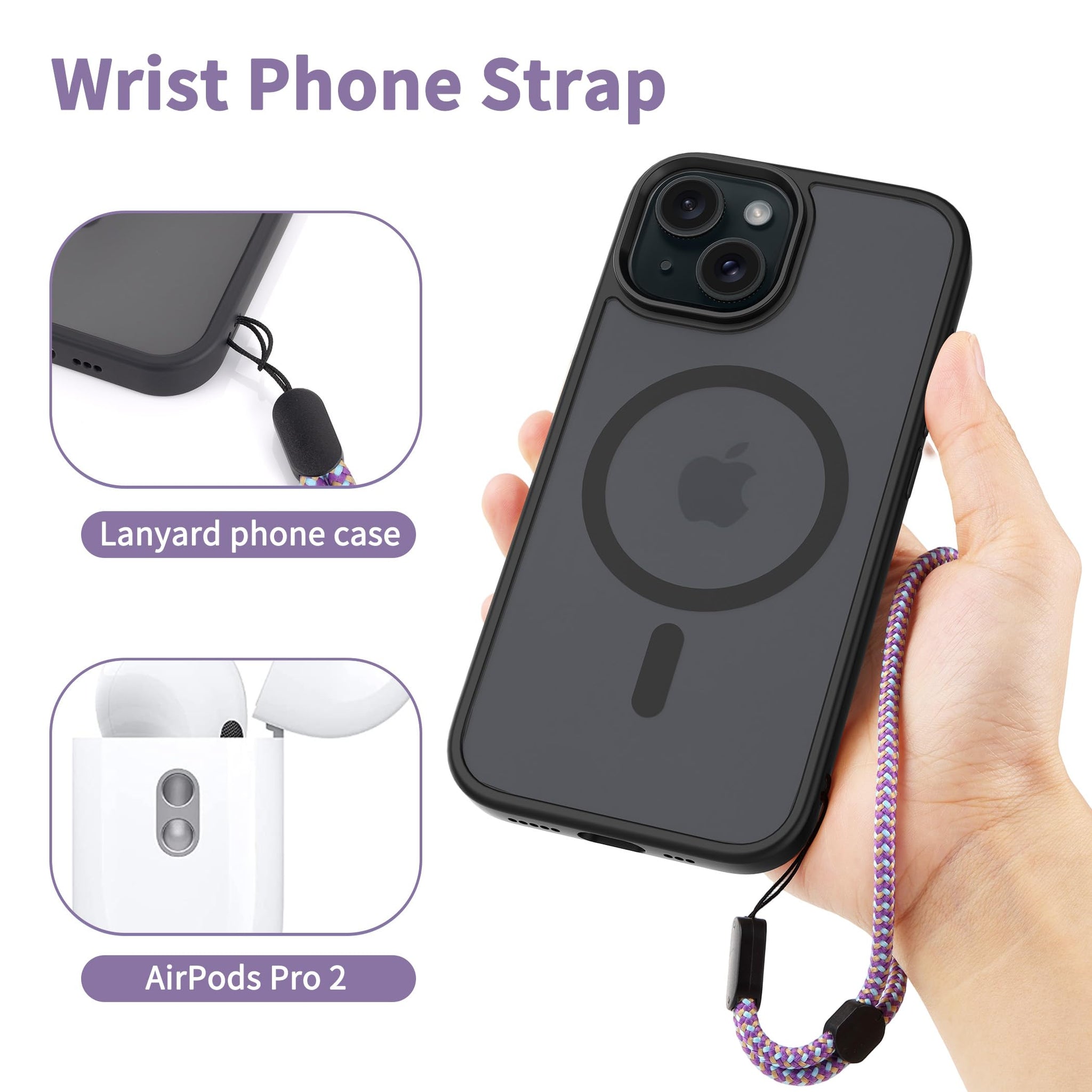 CACOE Cell Phone Lanyard Universal Crossbody Multifuctional Lanyard Compatible with Most Smartphones (Purple Blue, 30"（Neck Strap×1）+8"（Wrist Strap×1）)
