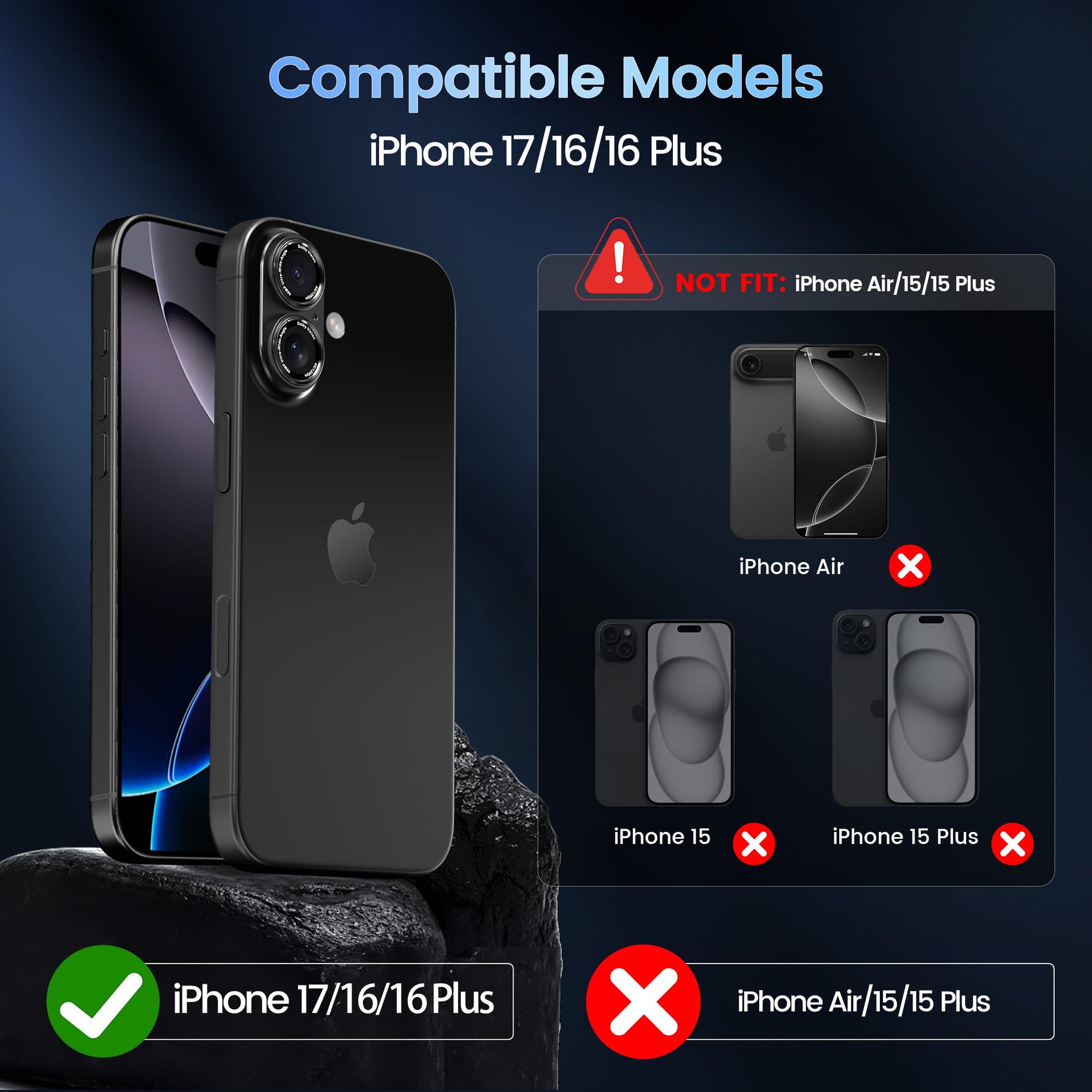 CACOE for iPhone 16/16 Plus/17 Camera Lens Protector - Metal Frame Tempered Glass Cover, [Anti-Scratch] [Drop-Proof][Strong-Adhesion] Camera Screen Cover (Black)