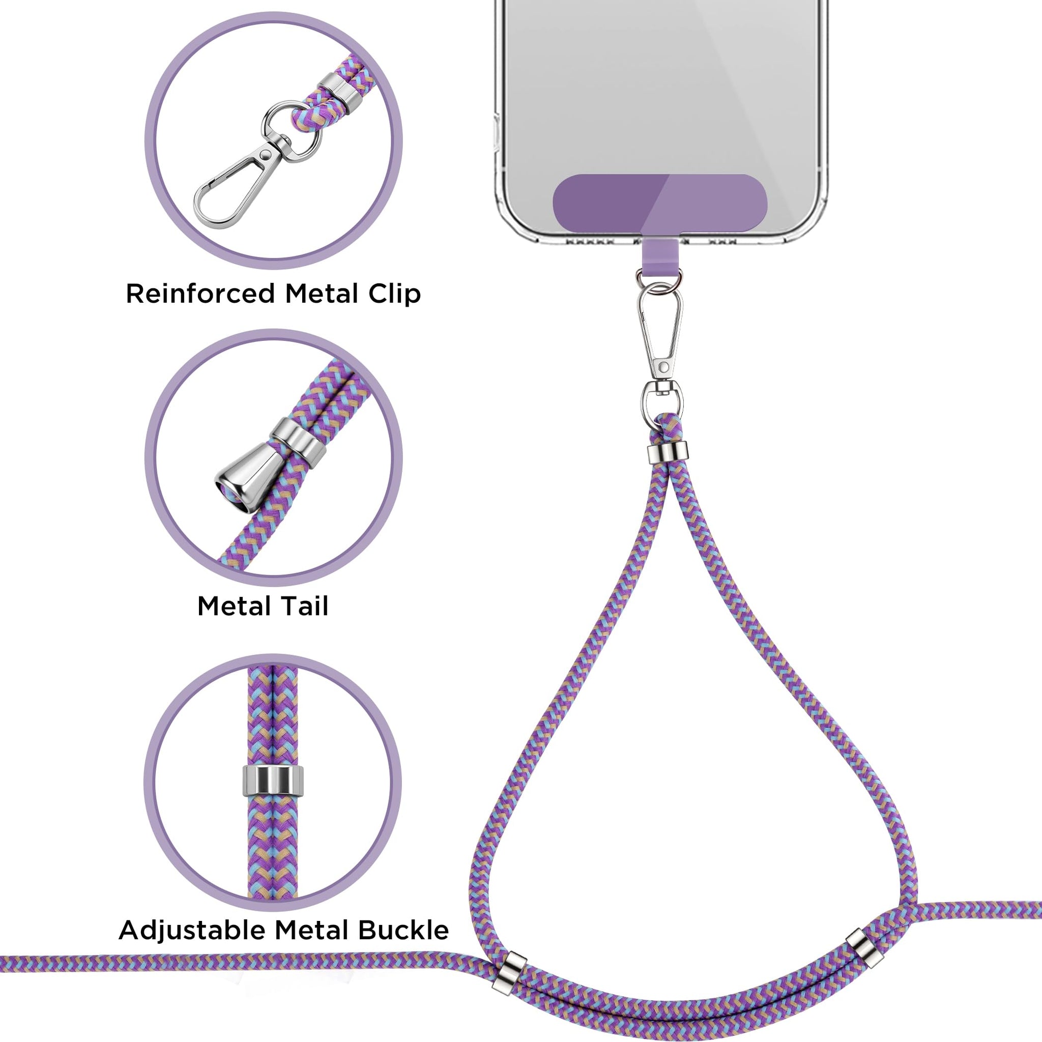 CACOE Cell Phone Lanyard Universal Crossbody Multifuctional Lanyard Compatible with Most Smartphones (Purple Blue, 30"（Neck Strap×1）+8"（Wrist Strap×1）)