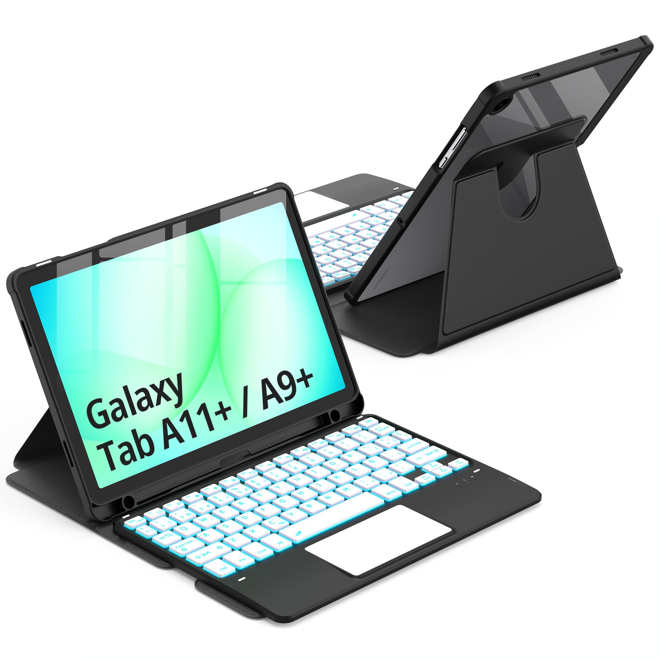 CACOE 360°Funda Teclado para Samsung Galaxy Tab A11/A9 Plus con Touchpad