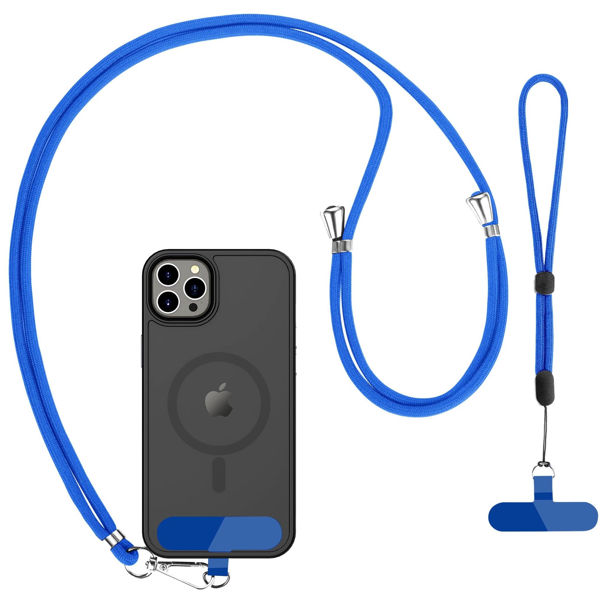 CACOE Phone Lanyard 2 Pcs-1 Pcs Adjustable Neck Strap, 1 Pcs Wrist Strap, 2 Pcs Pads, Universal Crossbody Multifuctional Cell Phone Lanyards Compatible with Most Smartphones(Dark Blue)