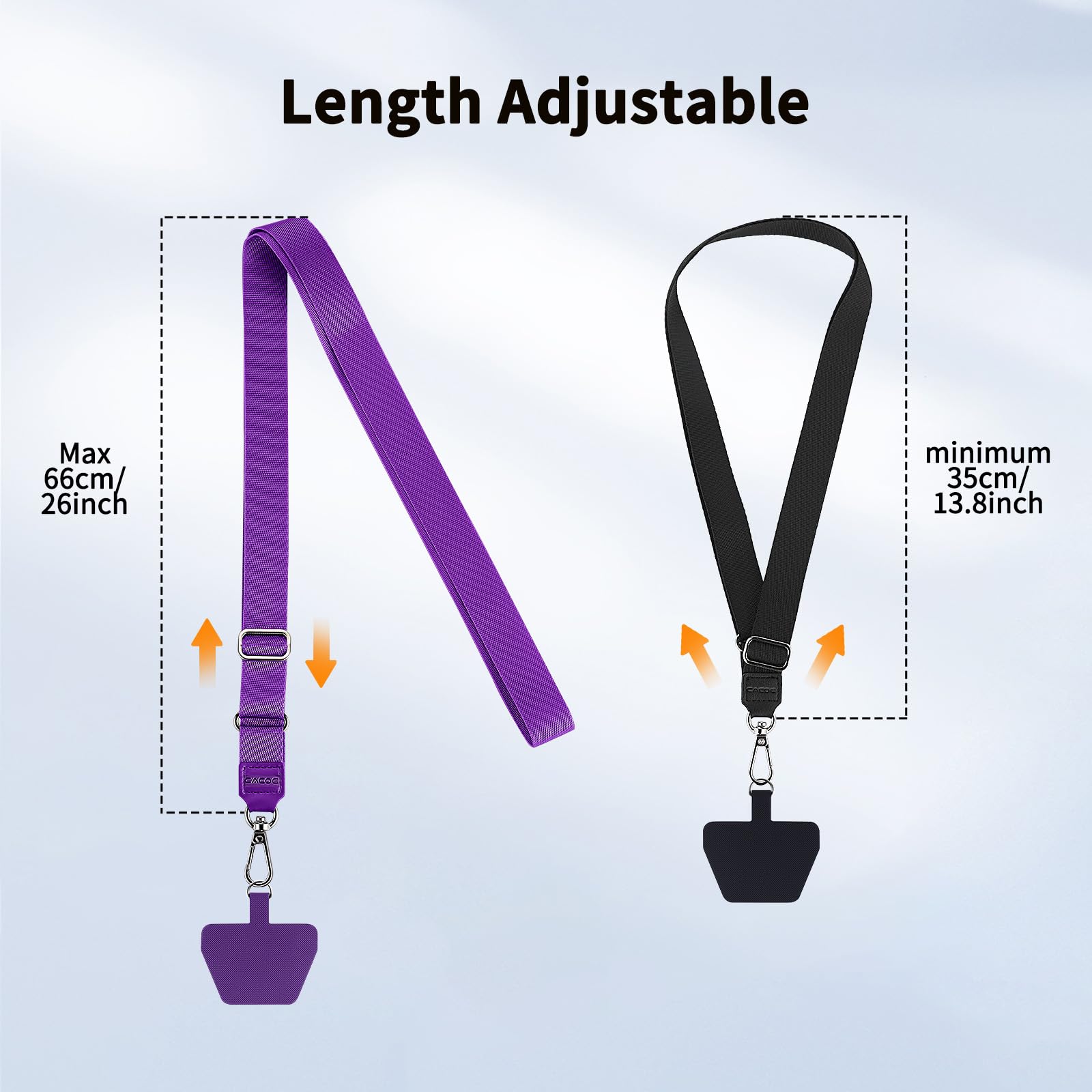 CACOE Phone Lanyard 2 Pcs Adjustable Neck Strap,4 Pcs Patches,Universal Crossbody Multifuctional Polyester Lanyards Compatible with Most Smartphones(Black+Purple)