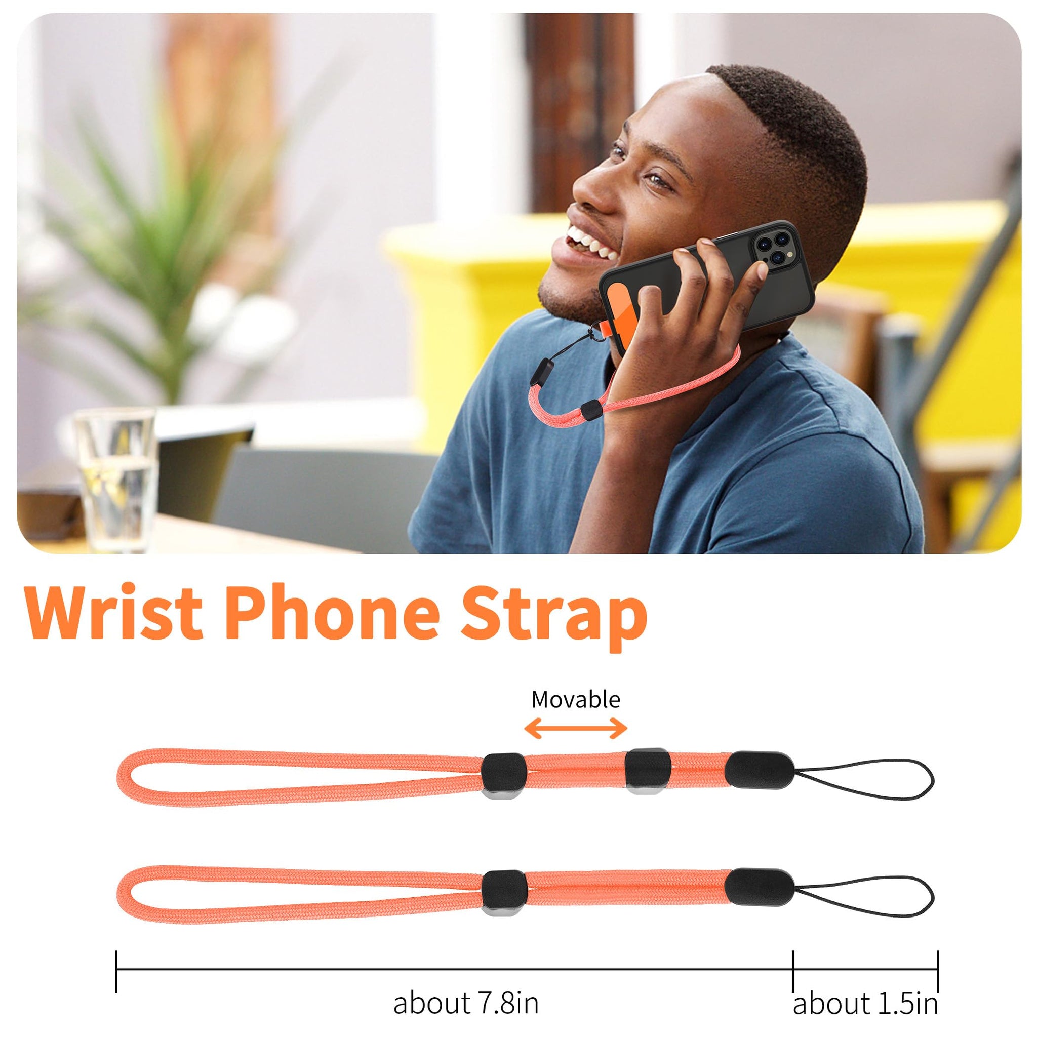 CACOE Cell Phone Lanyard Universal Crossbody Multifuctional Lanyard Compatible with Most Smartphones (Orange, 30"（Neck Strap×1）+8"（Wrist Strap×1）)