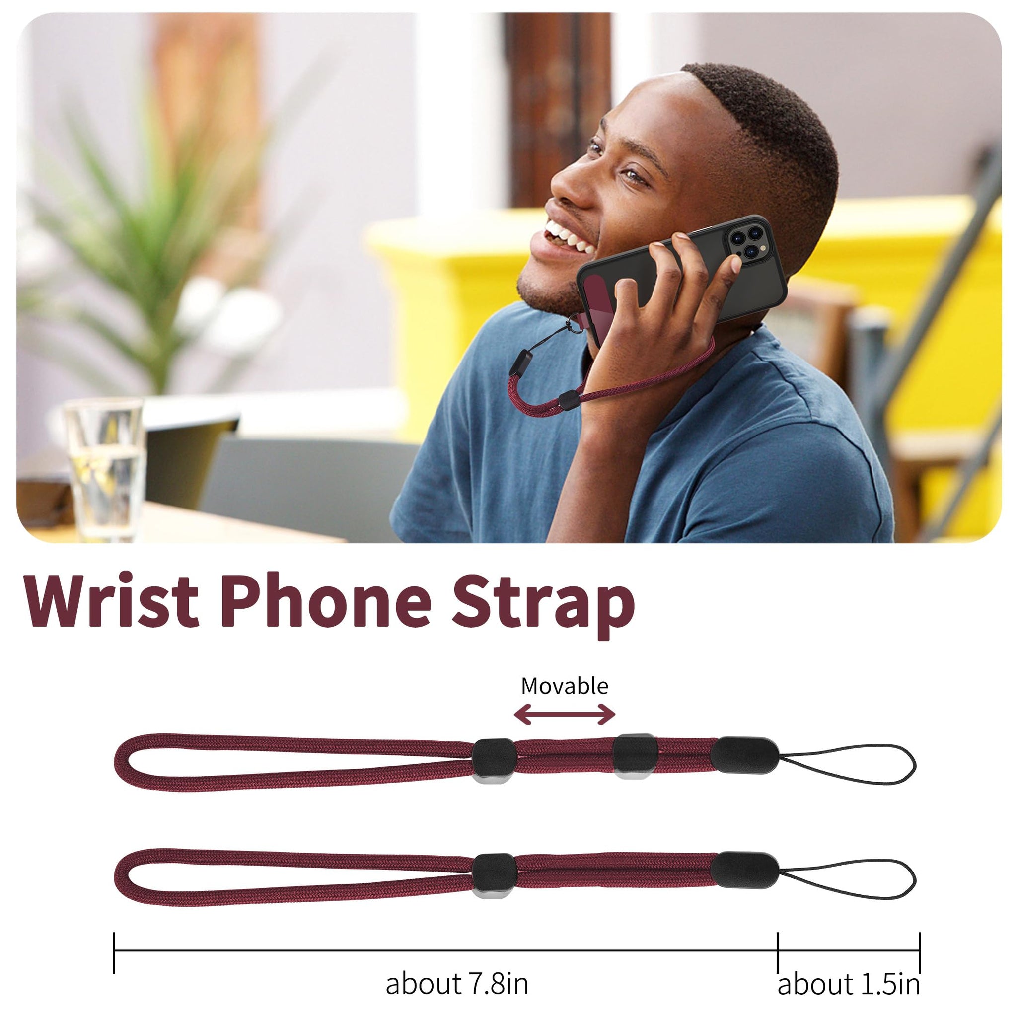 CACOE Phone Lanyard 2 Pcs-1 Pcs Adjustable Neck Strap, 1 Pcs Wrist Strap, 2 Pcs Pads, Universal Crossbody Multifuctional Cell Phone Lanyards Compatible with Most Smartphones(Dark Red)