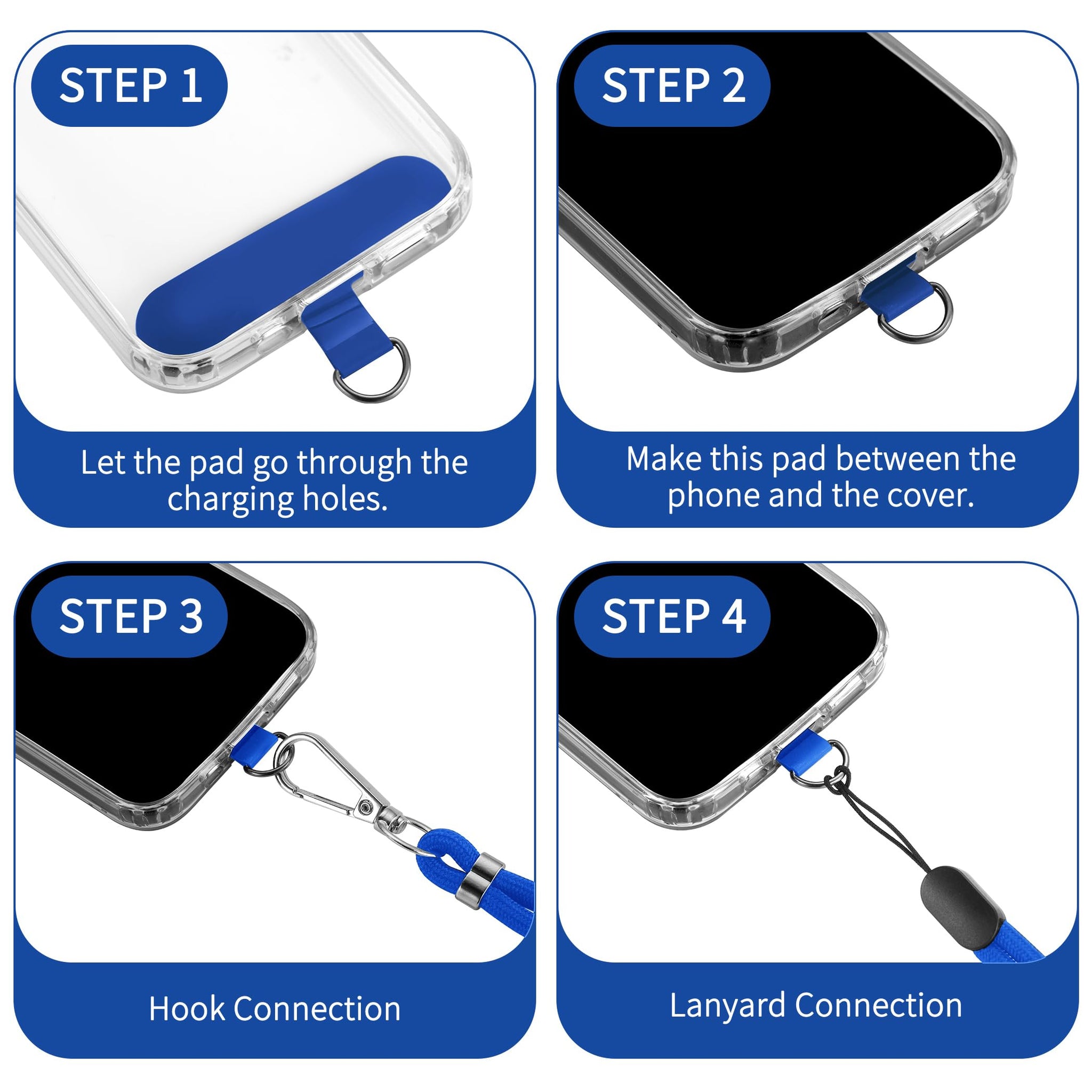 CACOE Phone Lanyard 2 Pcs-1 Pcs Adjustable Neck Strap, 1 Pcs Wrist Strap, 2 Pcs Pads, Universal Crossbody Multifuctional Cell Phone Lanyards Compatible with Most Smartphones(Dark Blue)