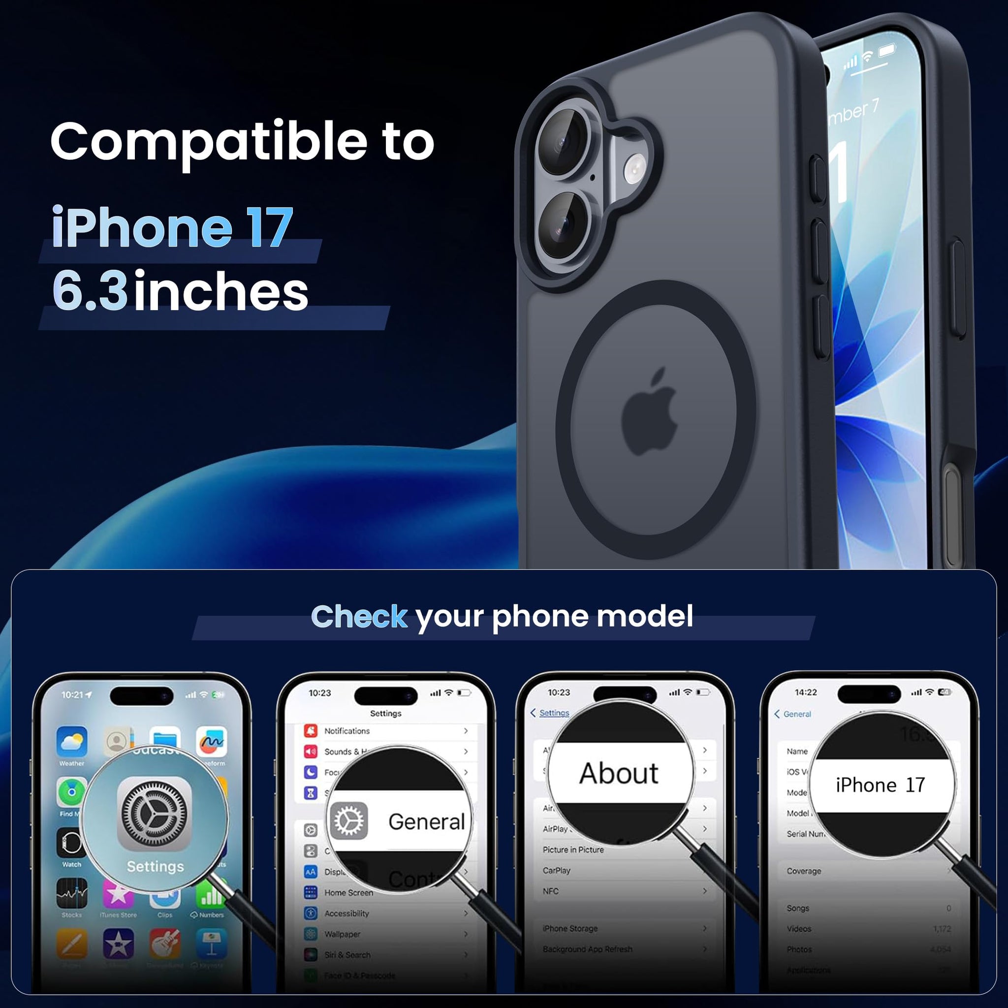 CACOE Magnetic Case for iPhone 17 6.3 inch-Compatible with MagSafe & Magnetic Car Phone Mount,Anti-Fingerprint TPU Thin Phone Cases Cover Protective Shockproof (Matte Black)