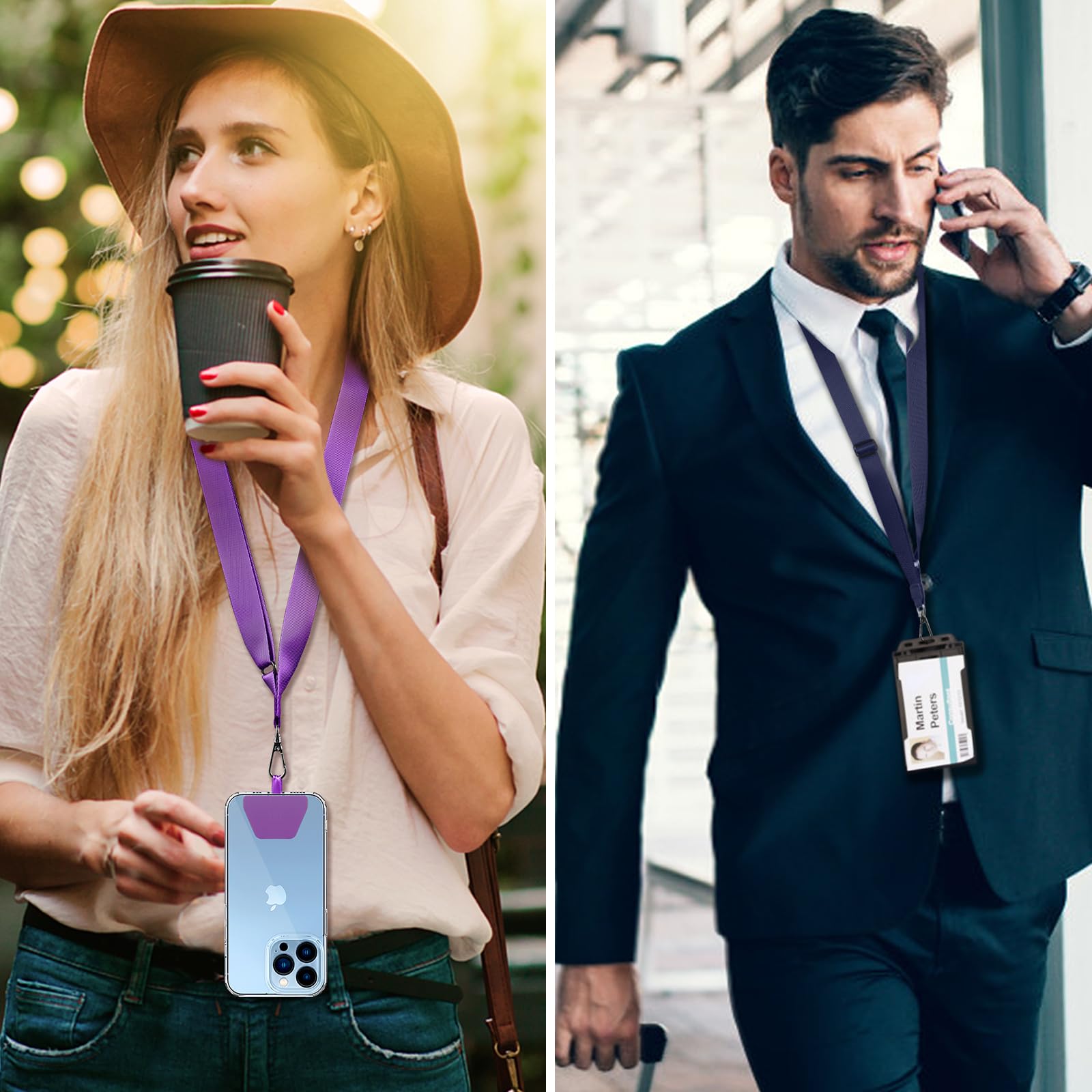CACOE Phone Lanyard 2 Pcs Lengthened Adjustable Neck Strap,Multifuctional Patch Cell Phone Lanyards Compatible with Most Smartphones(Blue+Purple)
