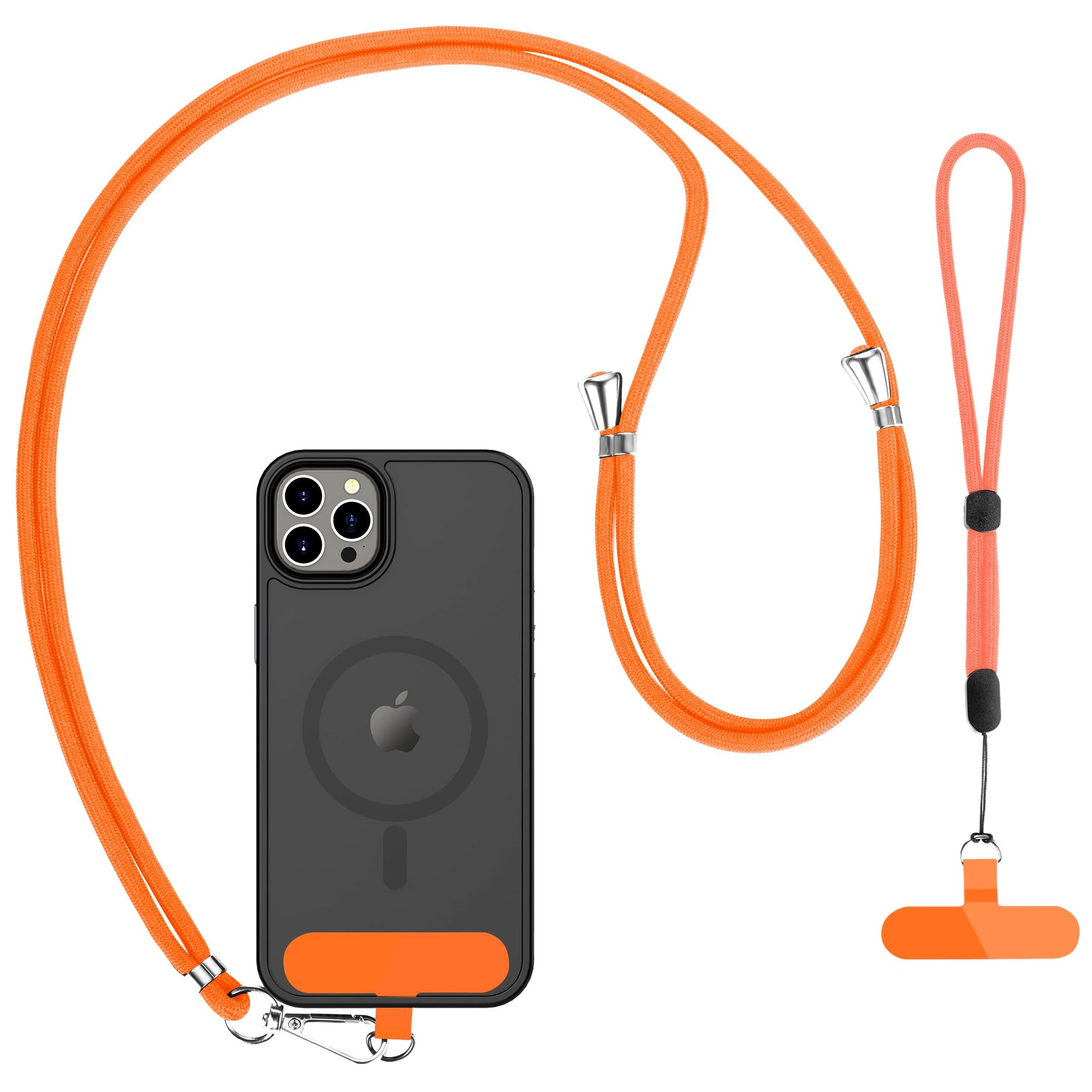 CACOE Cell Phone Lanyard Universal Crossbody Multifuctional Lanyard Compatible with Most Smartphones (Orange, 30"（Neck Strap×1）+8"（Wrist Strap×1）)