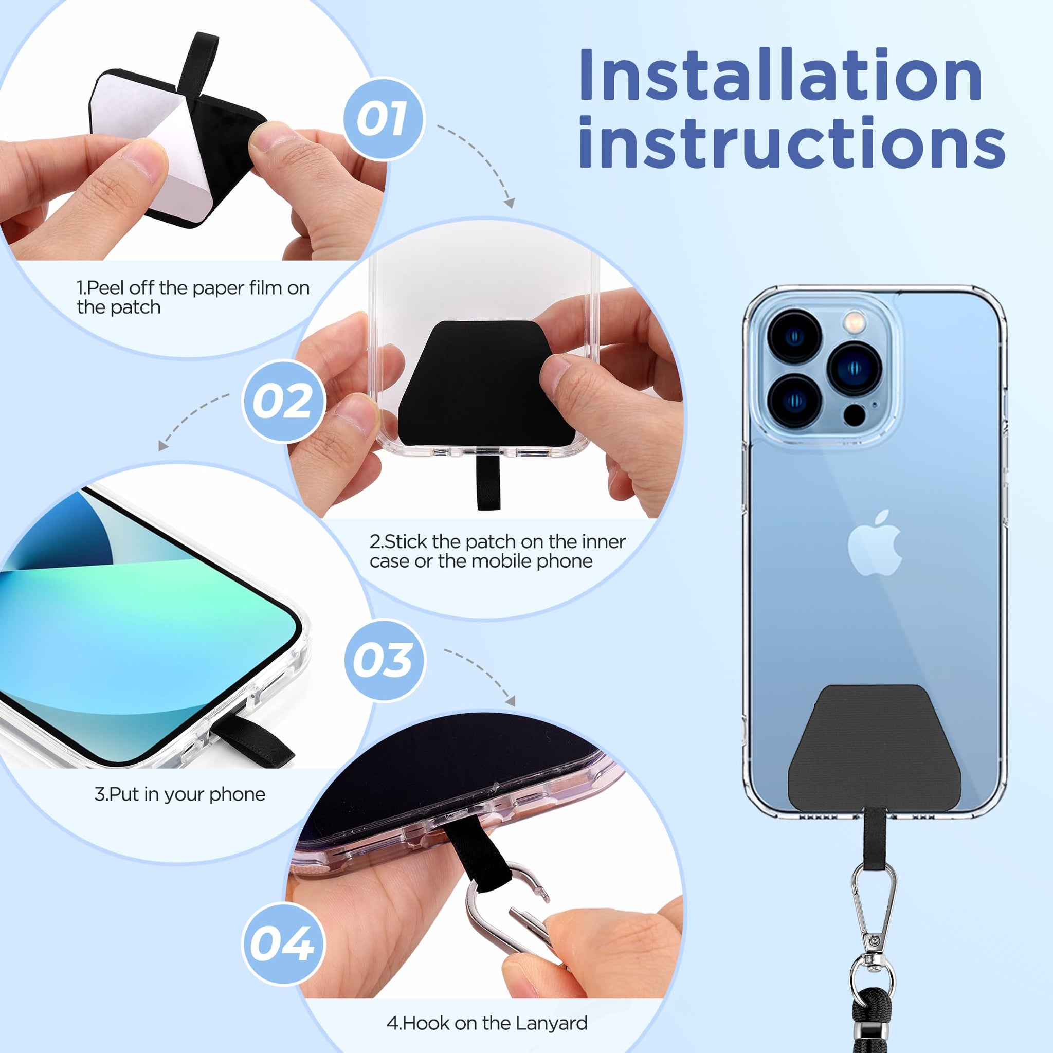 CACOE Phone Lanyard-2 PCS Adjustable Neck Strap,Universal Crossbody Multifuctional Cell Phone Lanyards Compatible with Most Smartphones(Black+Light Blue)