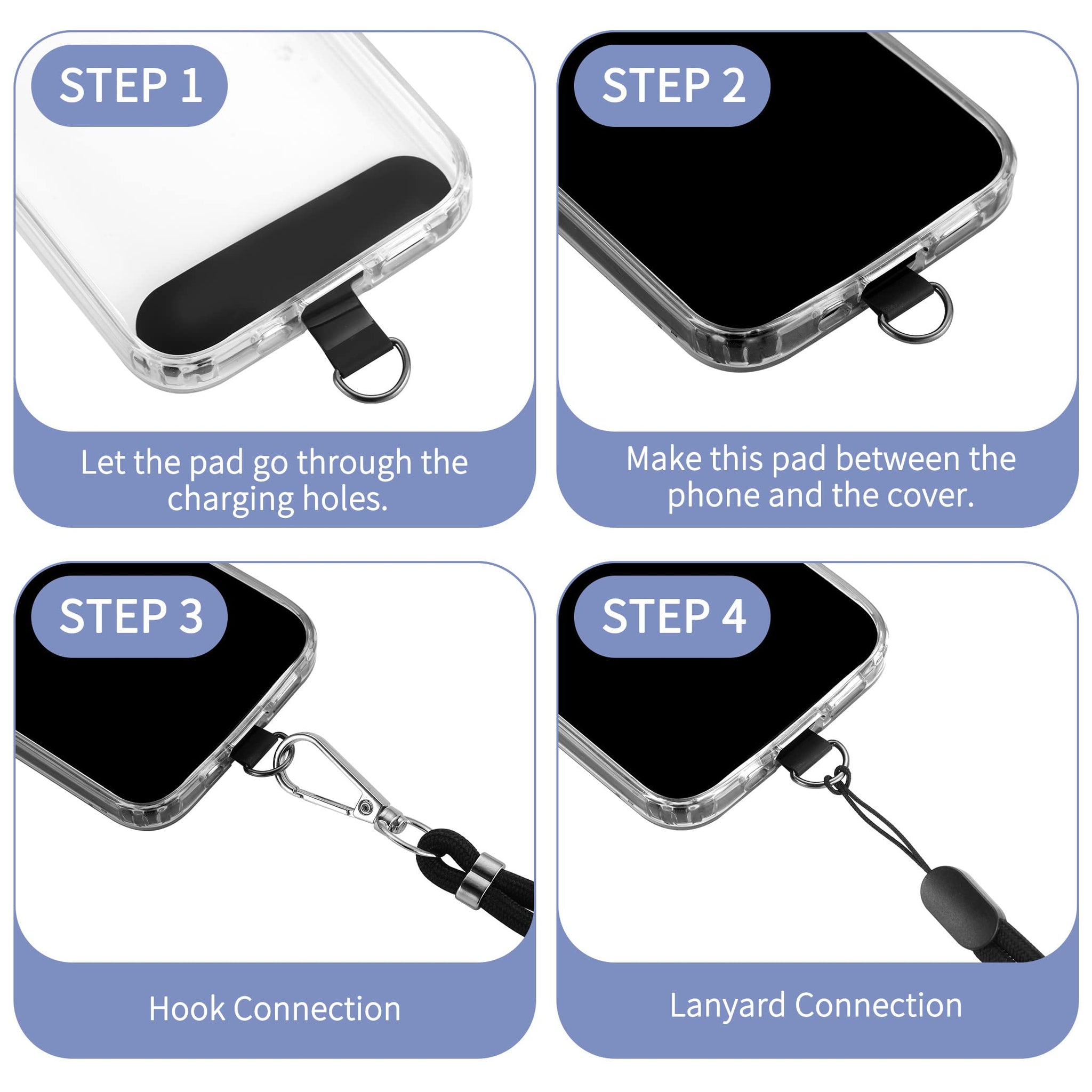 CACOE Cell Phone Lanyard 2 Pcs-1 Pcs Adjustable Neck Strap,1 Pcs Wrist Strap, 2 Pcs Pads, Universal Crossbody, Multifuctional Compatible with Most Smartphones(Black)