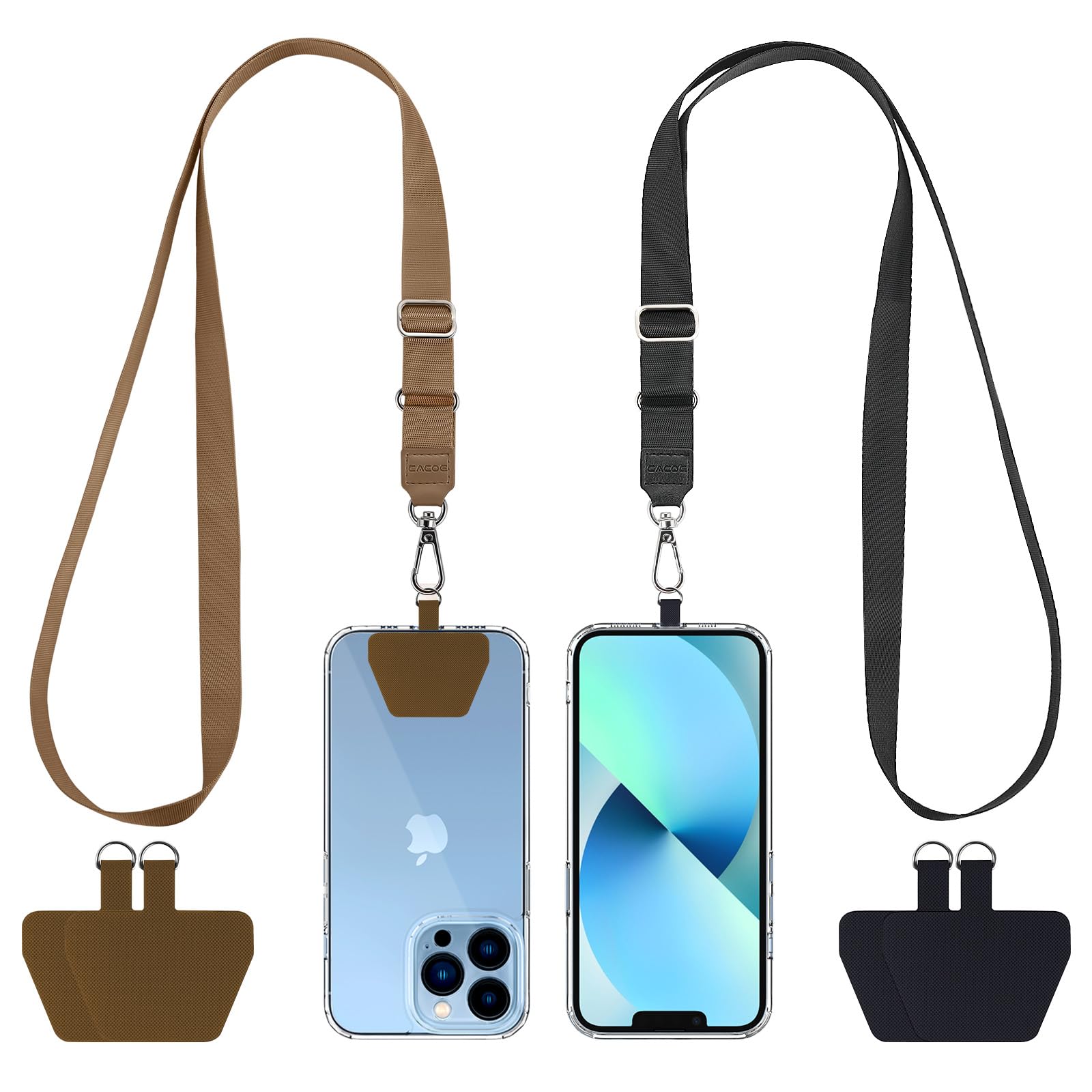 CACOE Phone Lanyard 2 Pcs-Adjustable Neck Strap,Universal Crossbody Lanyards Compatible with Most Smartphones (Black+Brown, 21.65")