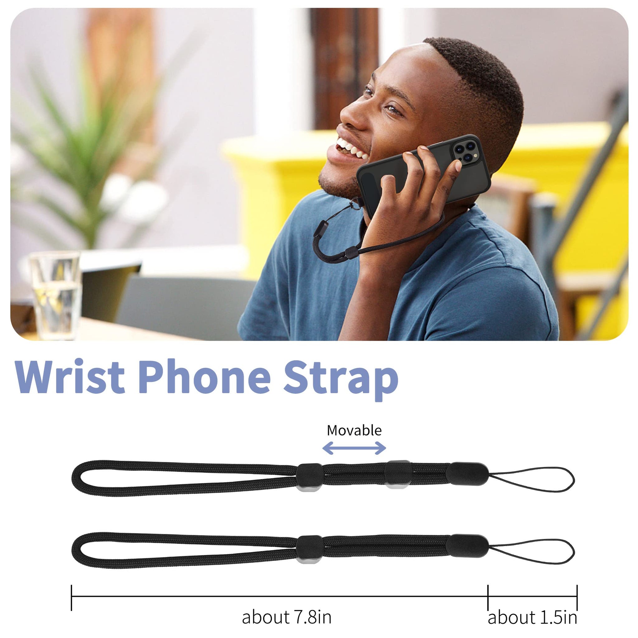 CACOE Cell Phone Lanyard 2 Pcs-1 Pcs Adjustable Neck Strap,1 Pcs Wrist Strap, 2 Pcs Pads, Universal Crossbody, Multifuctional Compatible with Most Smartphones(Black)