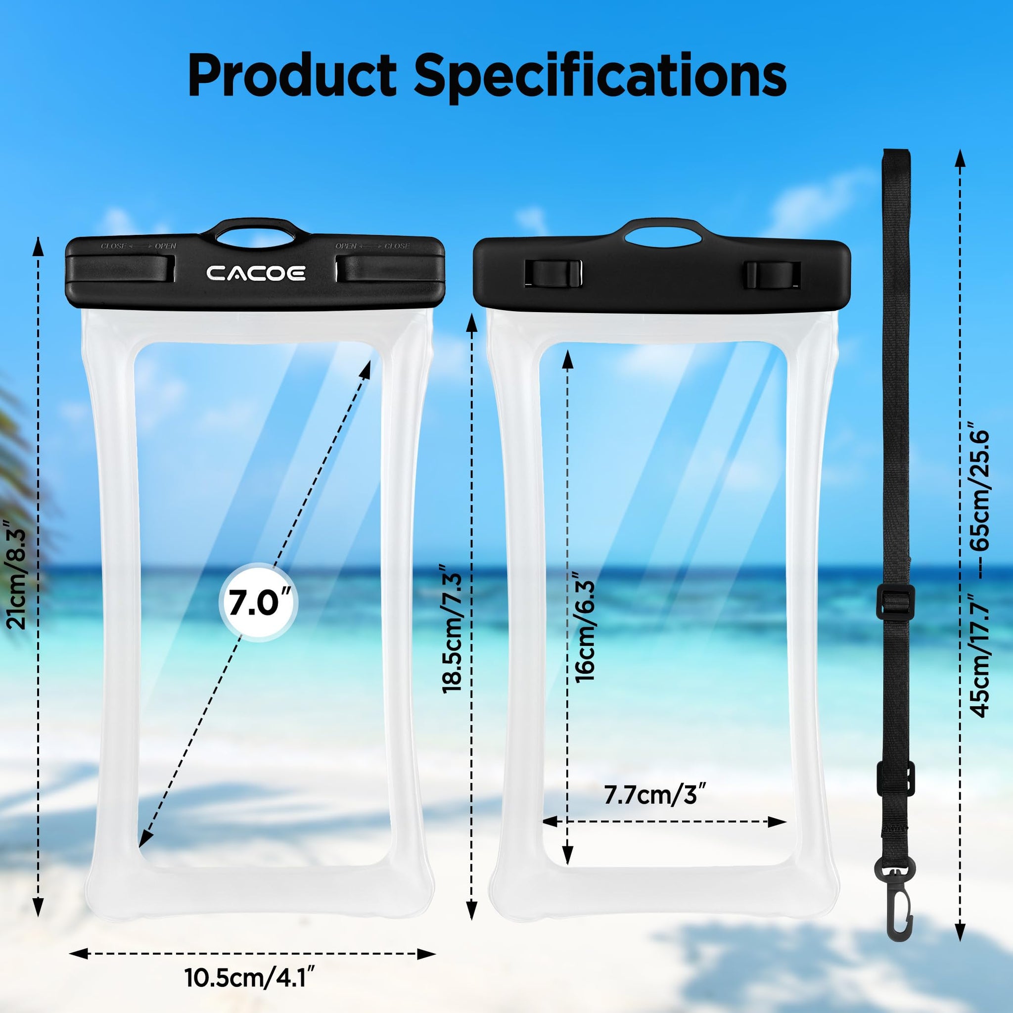 CACOE [Floatable] Floating Universal Waterproof Phone case 2 Pcs-Up to 7.0",Phone Pouch with Adjustable Neck Lanyard,IPX8 Cellphone Dry Bags for Vacation Water Activities（Black+Black-#2）
