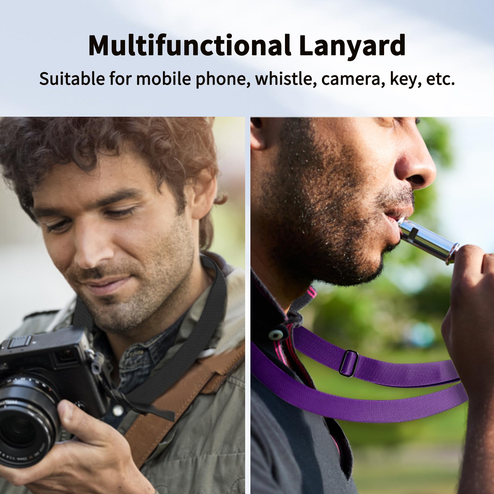 CACOE Phone Lanyard 2 Pcs Adjustable Neck Strap,4 Pcs Patches,Universal Crossbody Multifuctional Polyester Lanyards Compatible with Most Smartphones(Black+Purple)