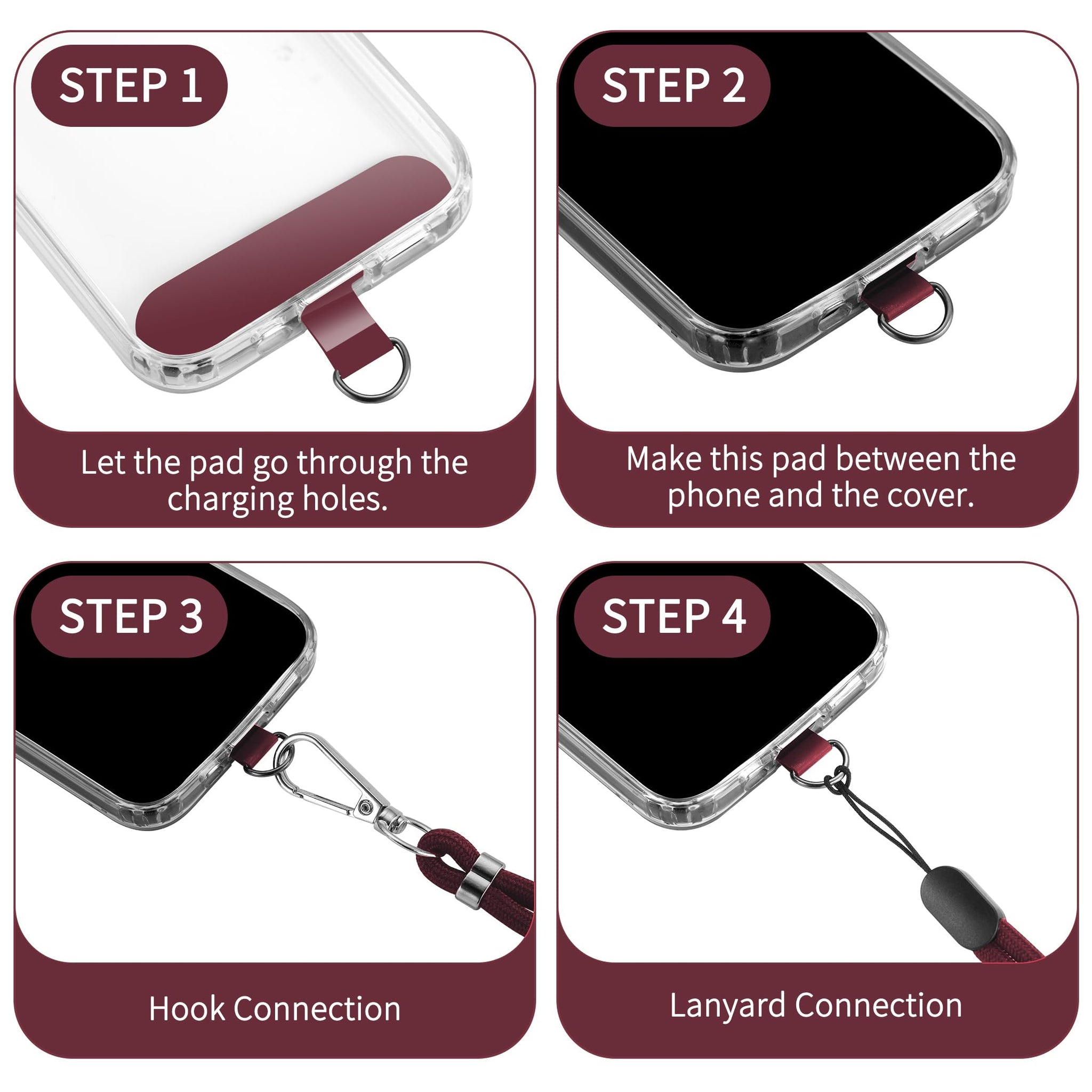 CACOE Phone Lanyard 2 Pcs-1 Pcs Adjustable Neck Strap, 1 Pcs Wrist Strap, 2 Pcs Pads, Universal Crossbody Multifuctional Cell Phone Lanyards Compatible with Most Smartphones(Dark Red)