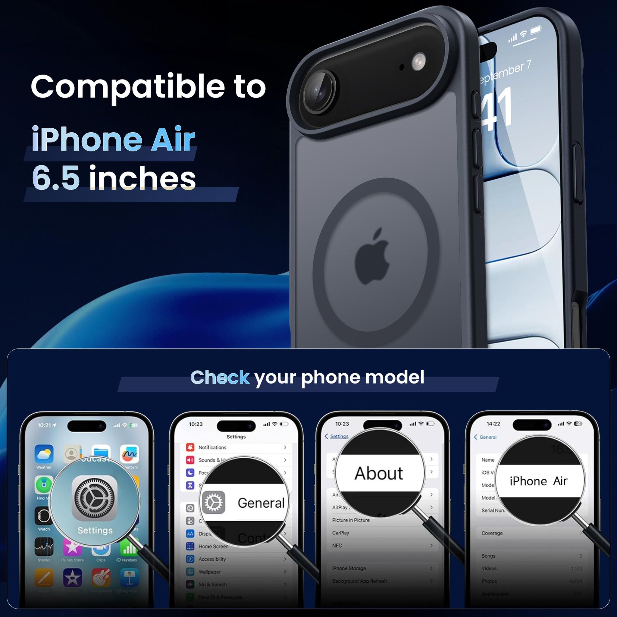 CACOE Magnetic Case for iPhone Air 6.5 inch-Compatible with MagSafe & Magnetic Car Phone Mount,Anti-Fingerprint TPU Thin Phone Cases Cover Protective Shockproof (Matte Black)