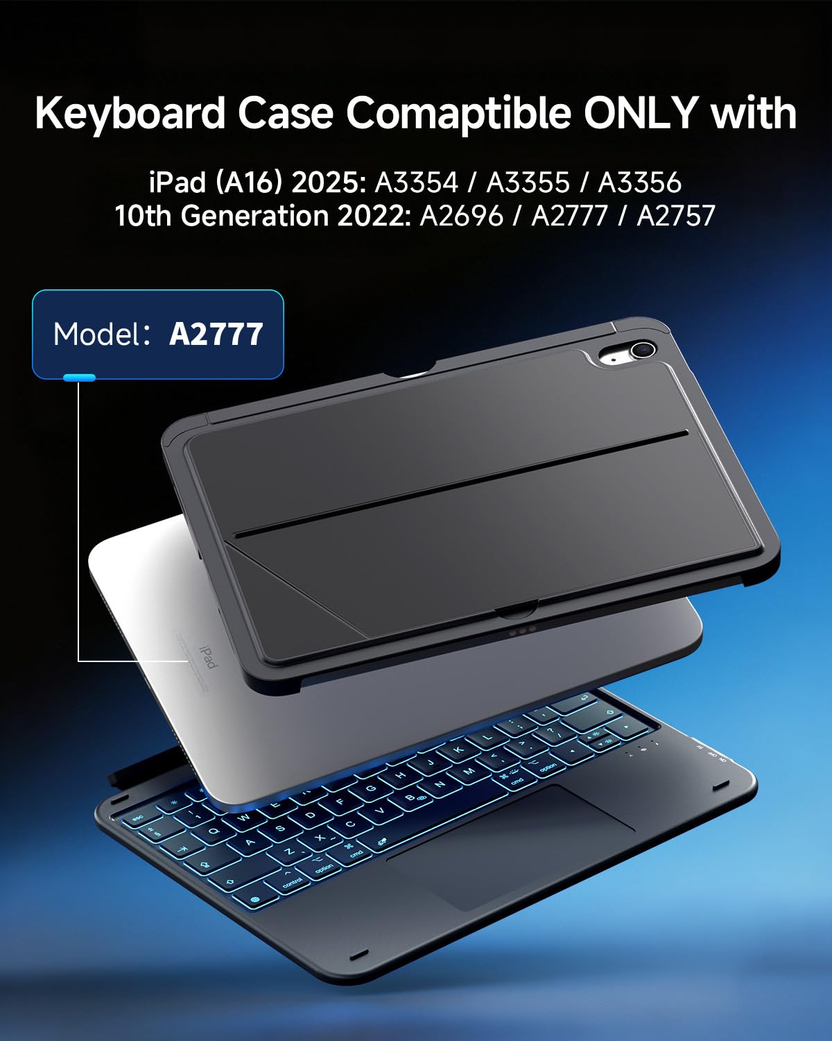 Keyboard Case for iPad A16 11 Inch (2025) & iPad 10th Gen 10.9 Inch (2022)