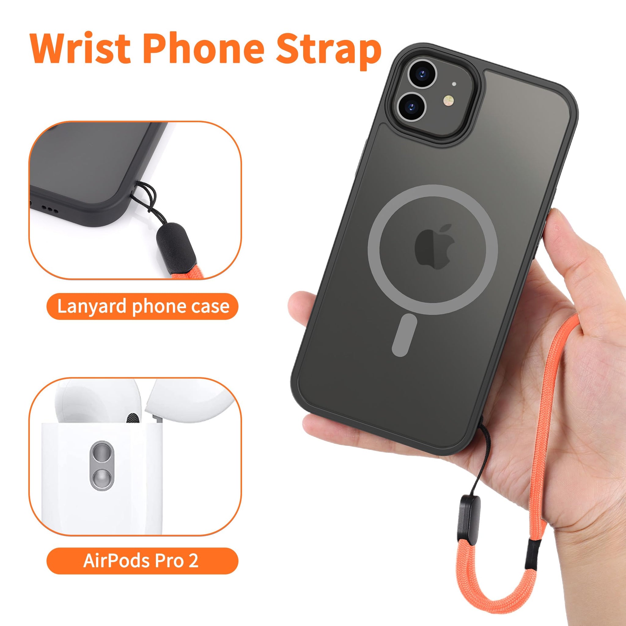 CACOE Cell Phone Lanyard Universal Crossbody Multifuctional Lanyard Compatible with Most Smartphones (Orange, 30"（Neck Strap×1）+8"（Wrist Strap×1）)
