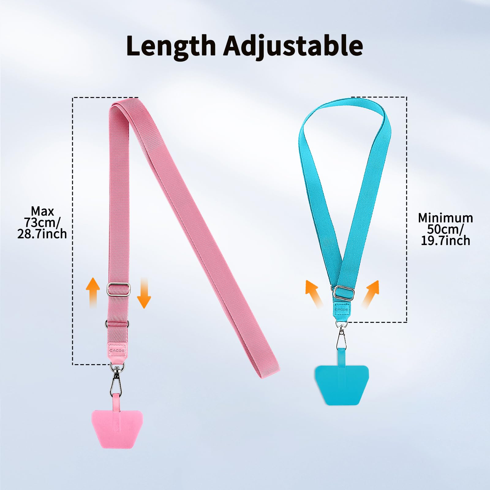 CACOE Phone Lanyard 2 Pcs Lengthened Adjustable Neck Strap,2 Pcs Patches,Universal Crossbody Multifuctional Cell Phone Lanyards Compatible with Most Smartphones(Pink+Blue)