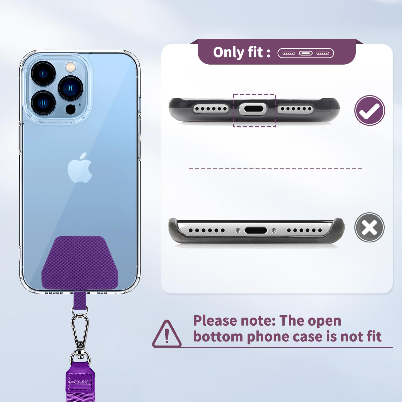 CACOE Phone Lanyard 2 Pcs Adjustable Neck Strap,4 Pcs Patches,Universal Crossbody Multifuctional Polyester Lanyards Compatible with Most Smartphones(Black+Purple)
