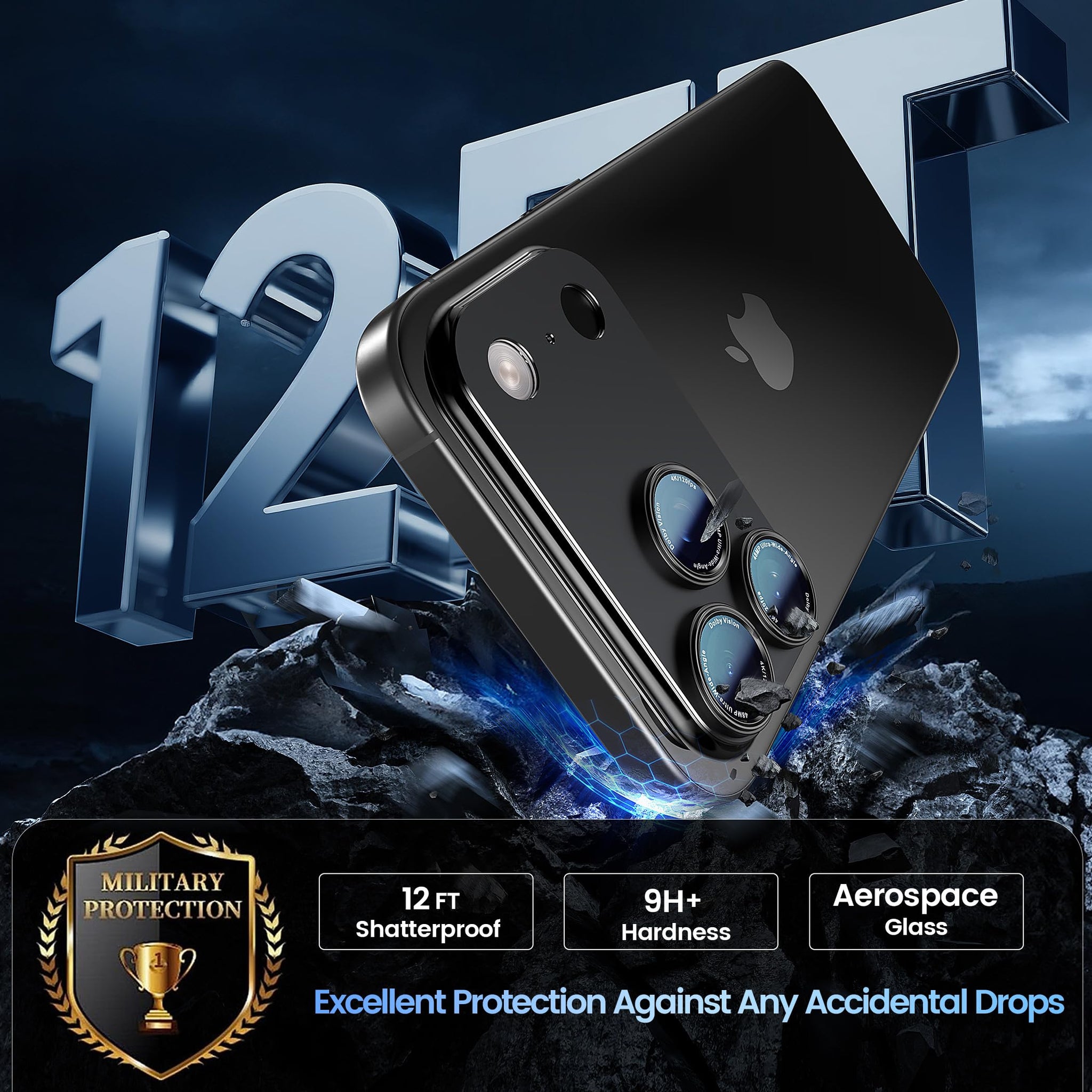 CACOE for iPhone 17 Pro Camera Lens Protector - Metal Frame Tempered Glass Cover, [Anti-Scratch] [Drop-Proof][Strong-Adhesion] Camera Screen Cover(Carbon Black)
